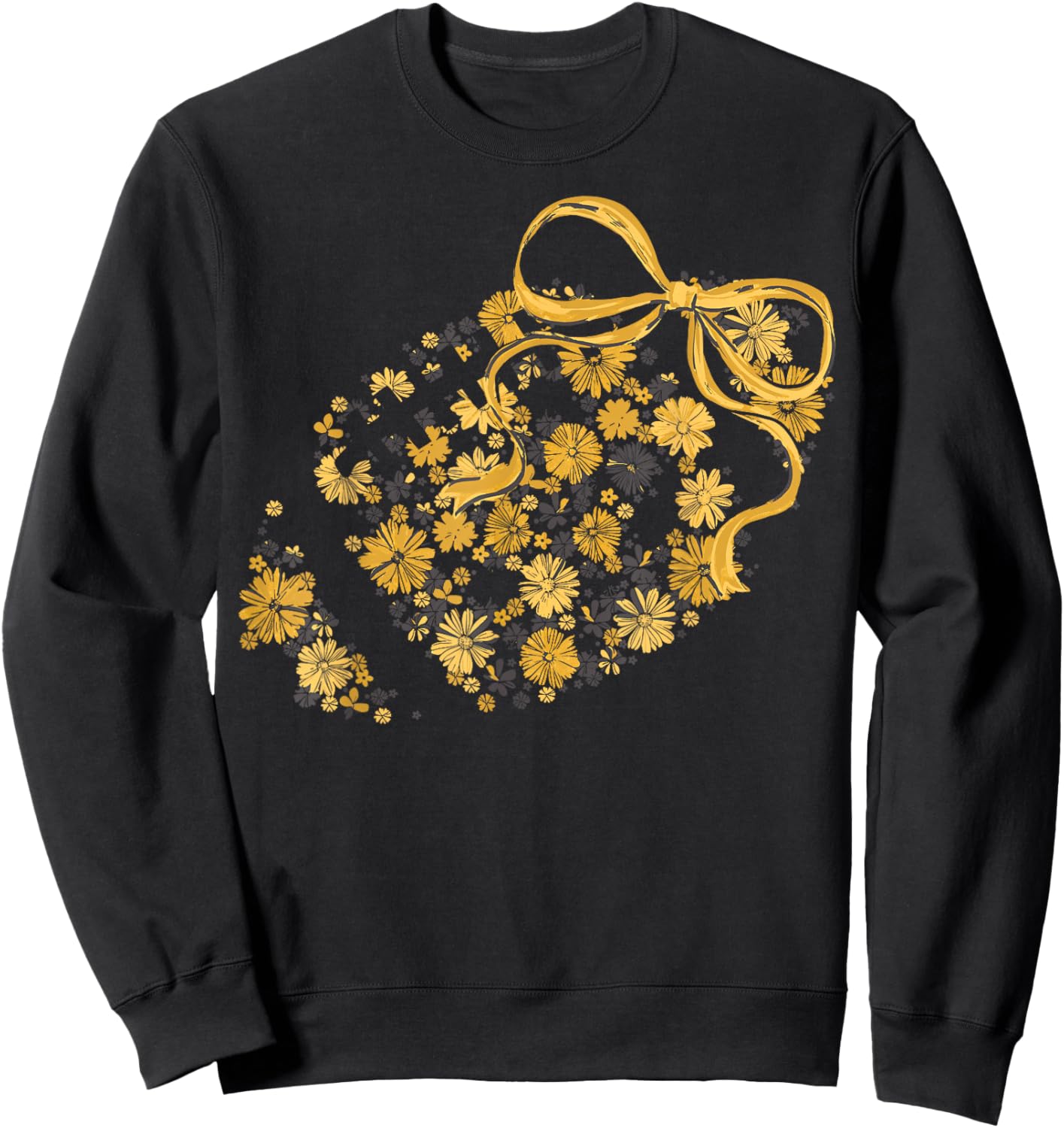 Floral Football Game Day Coquette Team Spirit Gold & Black Sweatshirt - Sweatshirt | Black