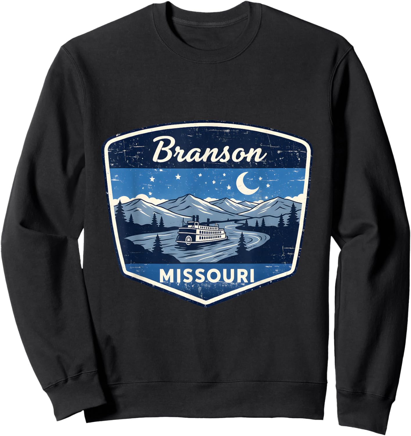 Branson Missouri Riverboat Mountain Night Travel Adventure Sweatshirt - Sweatshirt | Black