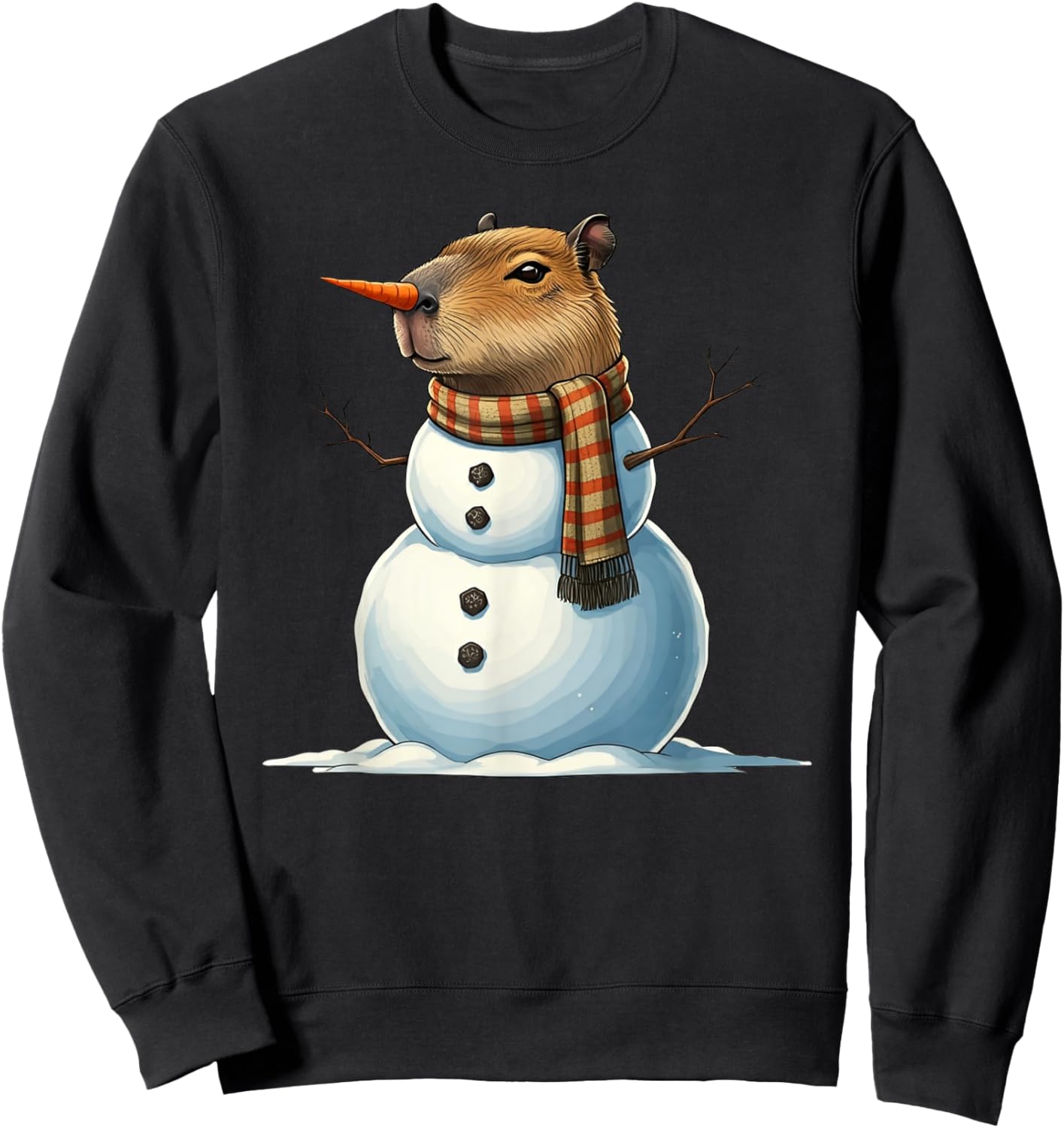 Funny Capybara Snowman Scarf Christmas Kids Sweatshirt - Sweatshirt | Black