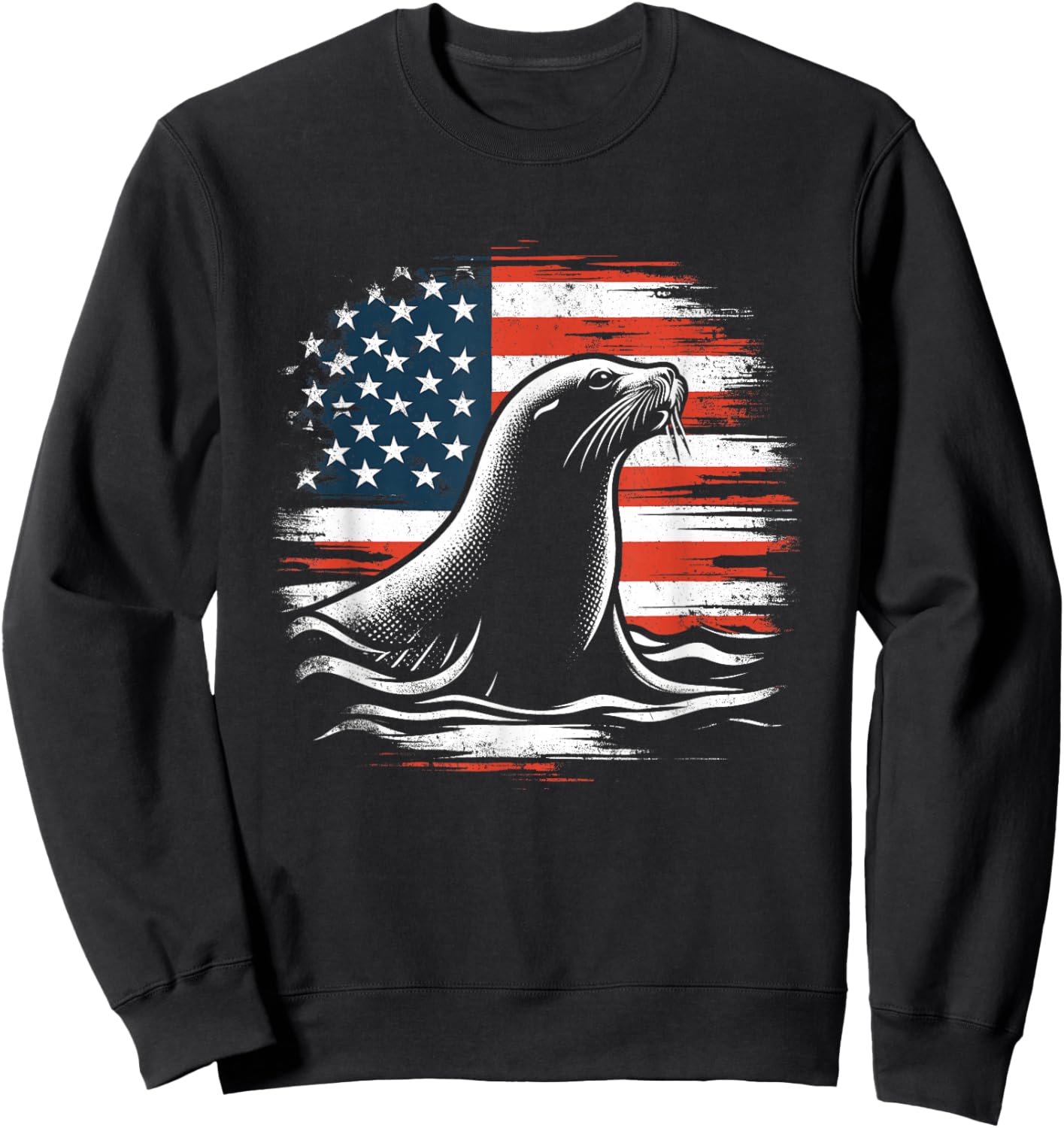 Sea Lion American Flag - Patriotic USA Seal Sealion Lover Sweatshirt - Sweatshirt | Black