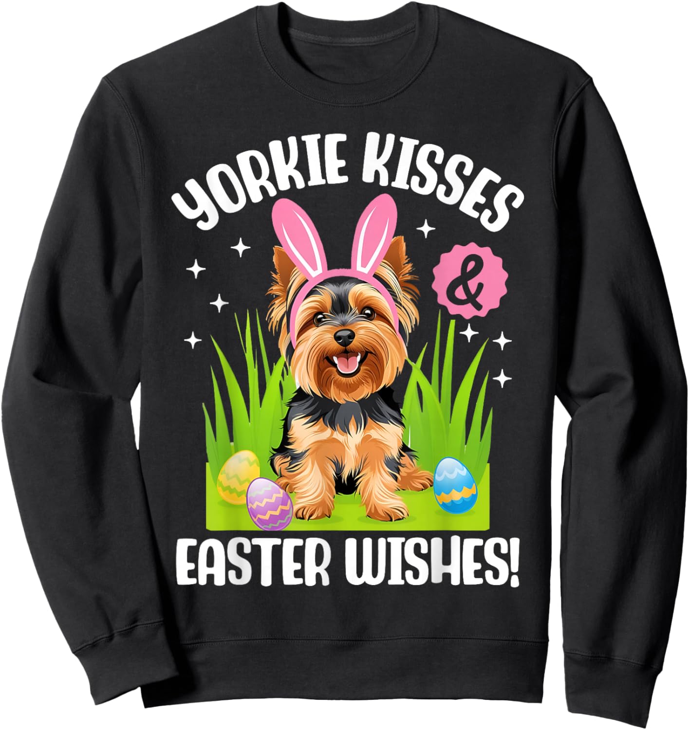 Easter Yorkie Bunny Doodle Kisses Cute Dog Lover Women Kids Sweatshirt - Sweatshirt | Black