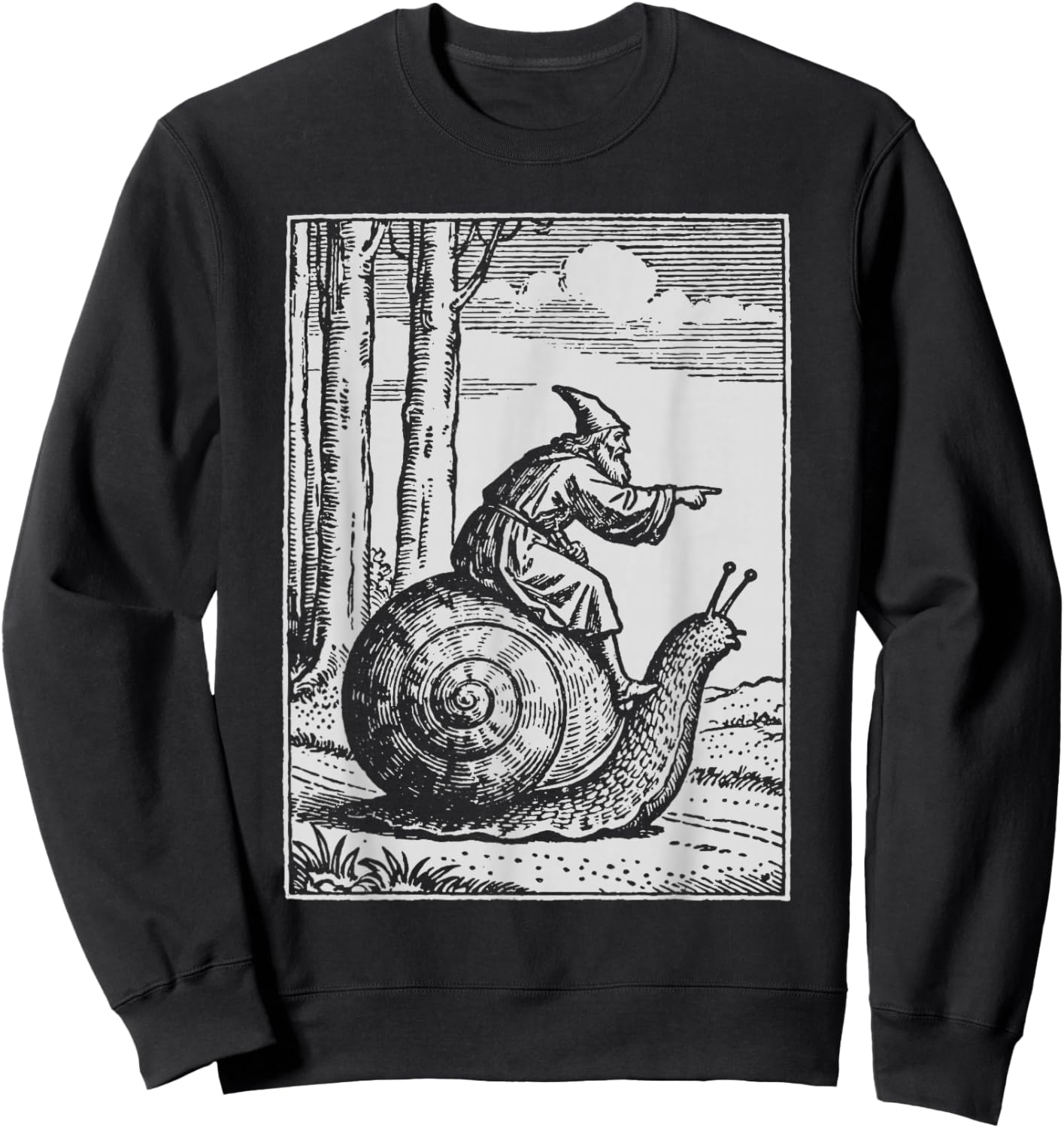 Retro Medieval Wizard Snail Rider Sweatshirt - Sweatshirt | Black