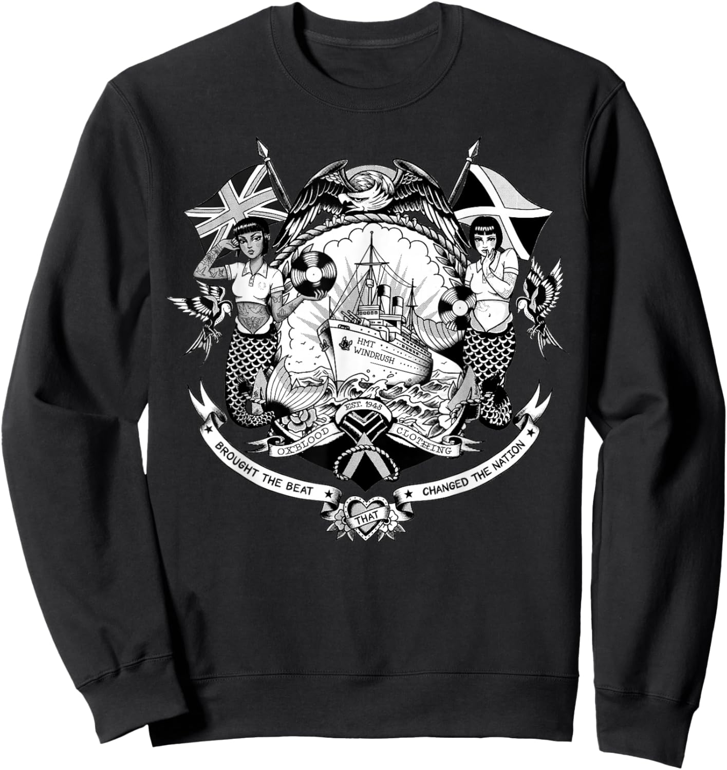 HMT Windrush Trojan Skinhead Reggae - British Jamaican Sweatshirt - Sweatshirt | Black