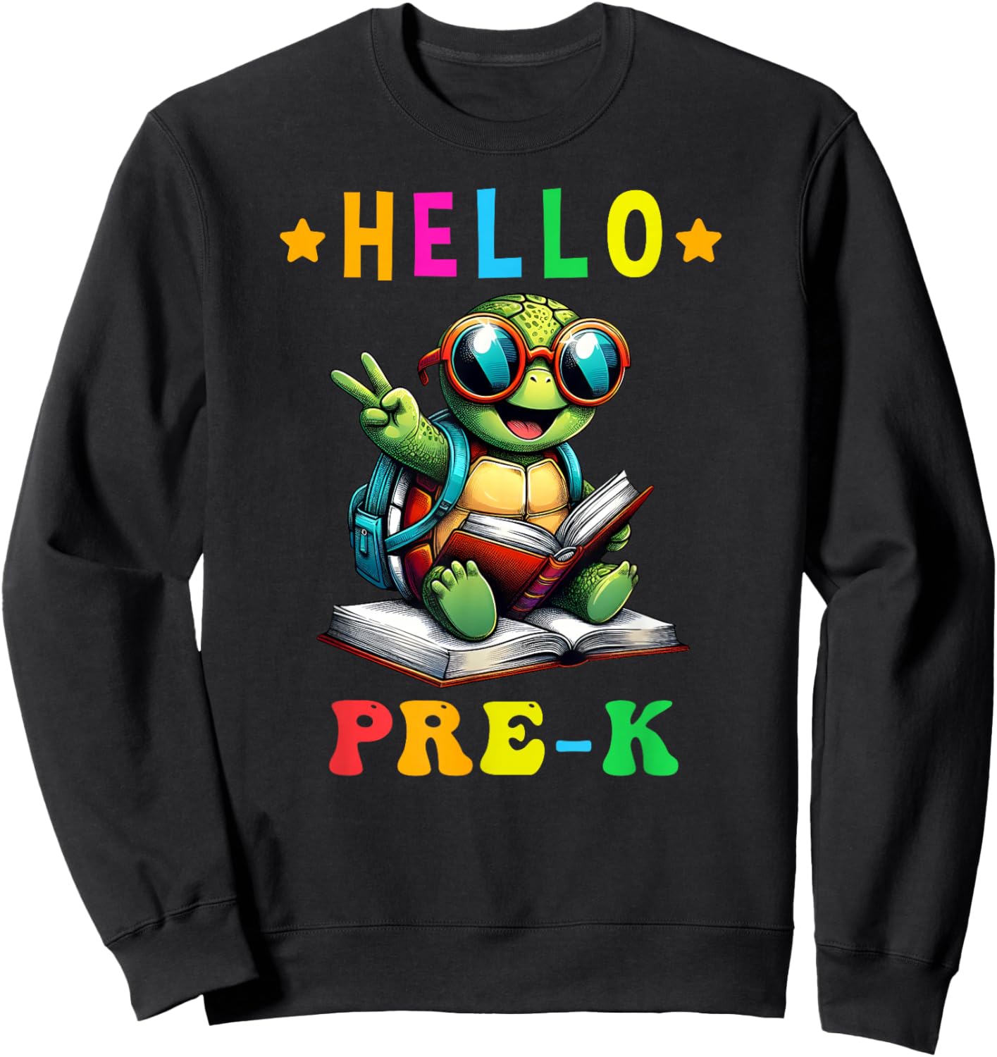 Hello Pre K Turtle Lovers Back to School Kids Boys Girls Sweatshirt - Sweatshirt | Black