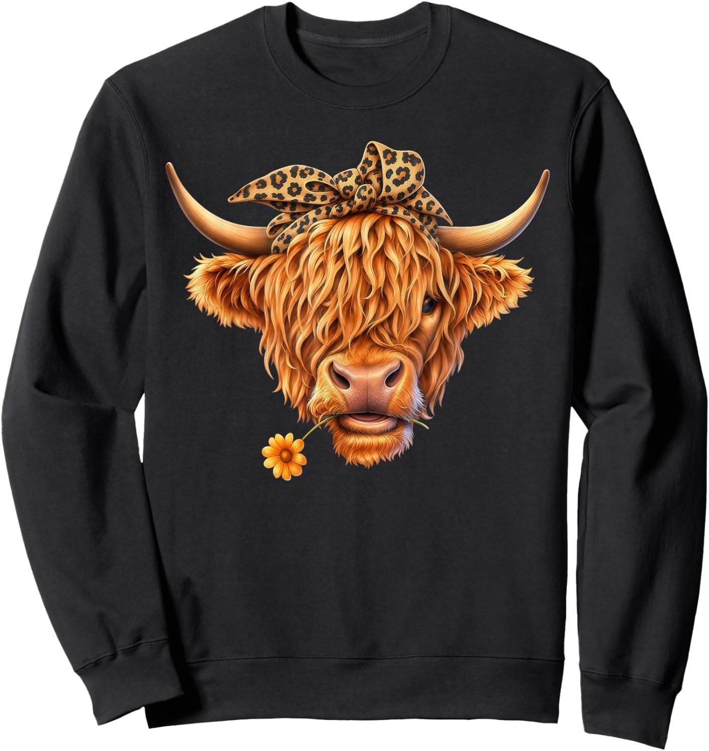 Cute Highland Cow Leopard Bow Bandana Western Cowboy Cowgirl Sweatshirt - Sweatshirt | Black