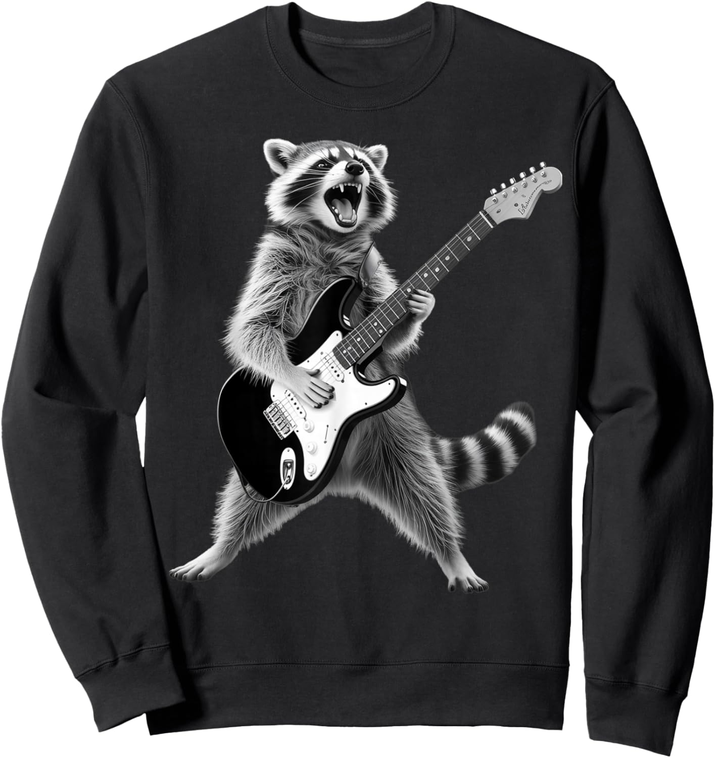 Retro Raccoon Playing Guitar Rock Music Funny Men Kids Women Sweatshirt - Sweatshirt | Black