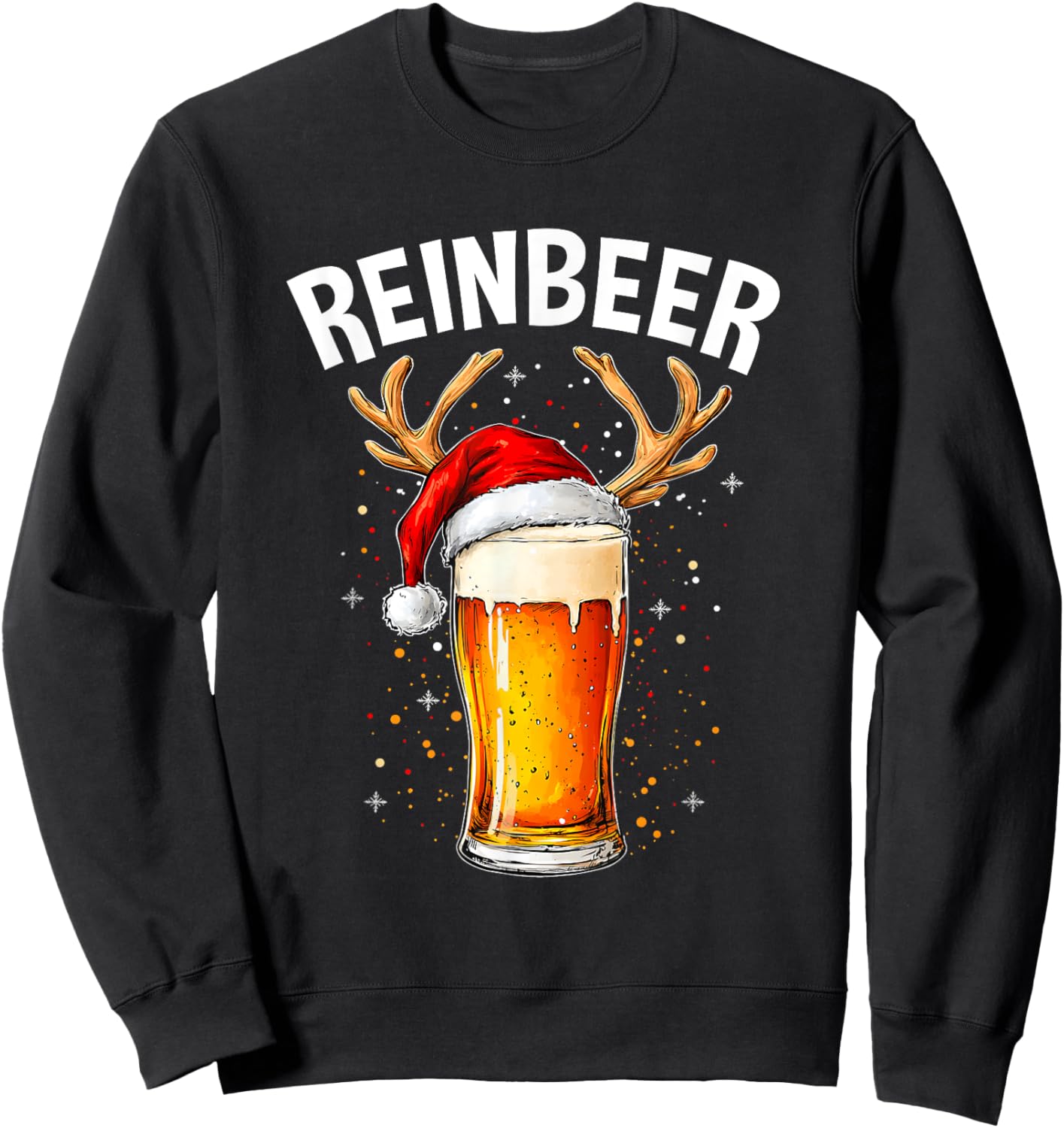 Reinbeer Winedeer Santa Hat Reindeer Couple Xmas Matching Sweatshirt - Sweatshirt | Black