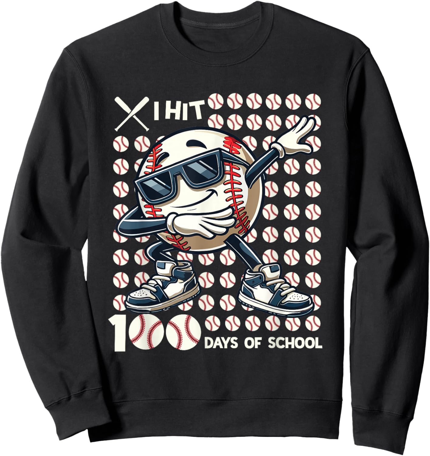 100 Days of School Baseball Bat 100th Day of School Boys Sweatshirt - Sweatshirt | Black