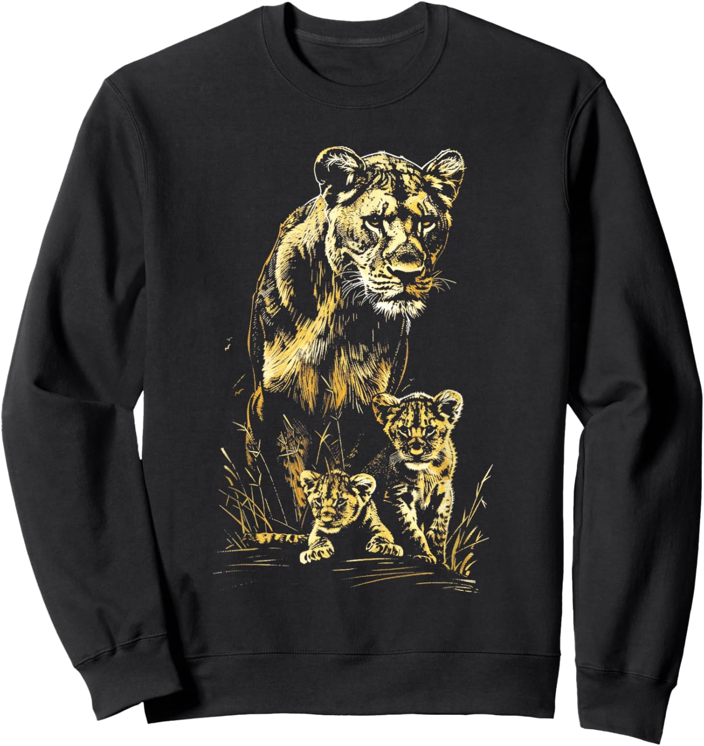 Lioness Cubs Hunting Team Lion Wildlife Sketch Sweatshirt - Sweatshirt | Black