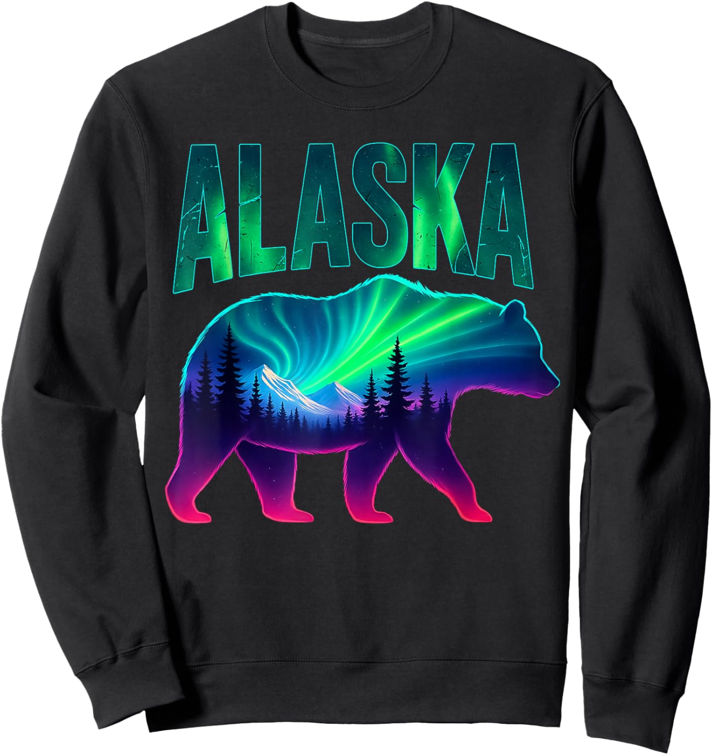 Alaska Northern Lights Viewing Bear Vacation Trip Sweatshirt - Sweatshirt | Black