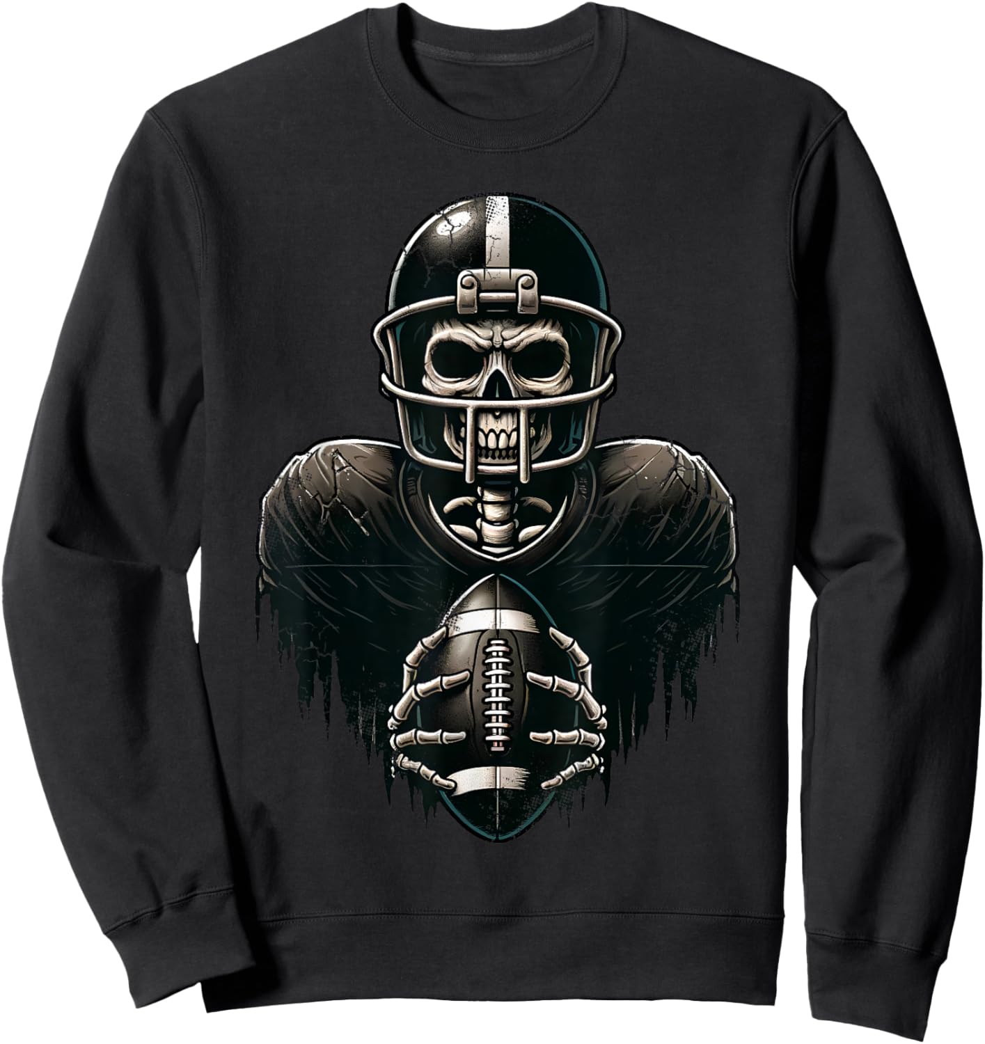 Halloween Skeleton Football Player Spooky Sports Graphic Sweatshirt - Sweatshirt | Black