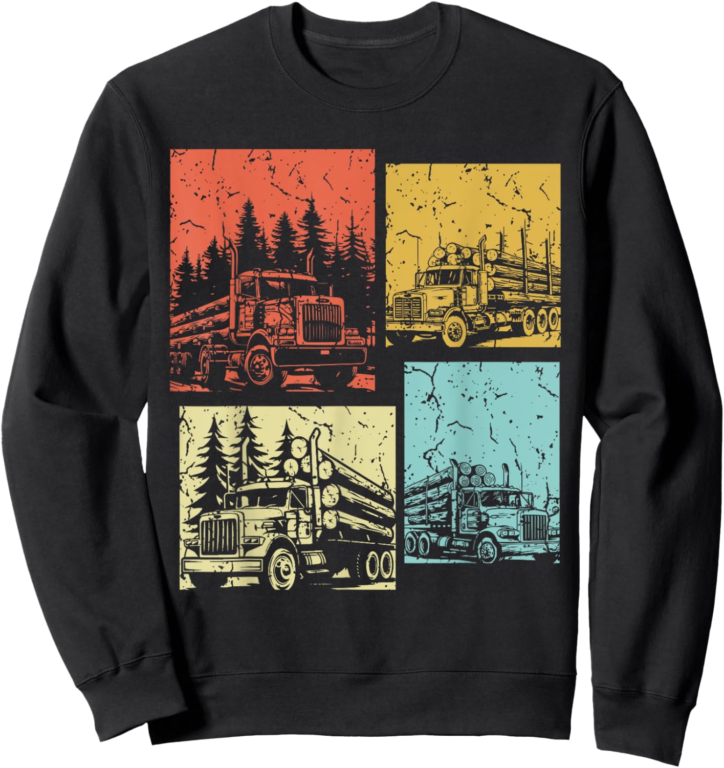 Vintage Log Truck Driver Funny Logger Birthday Logging Sweatshirt - Sweatshirt | Black