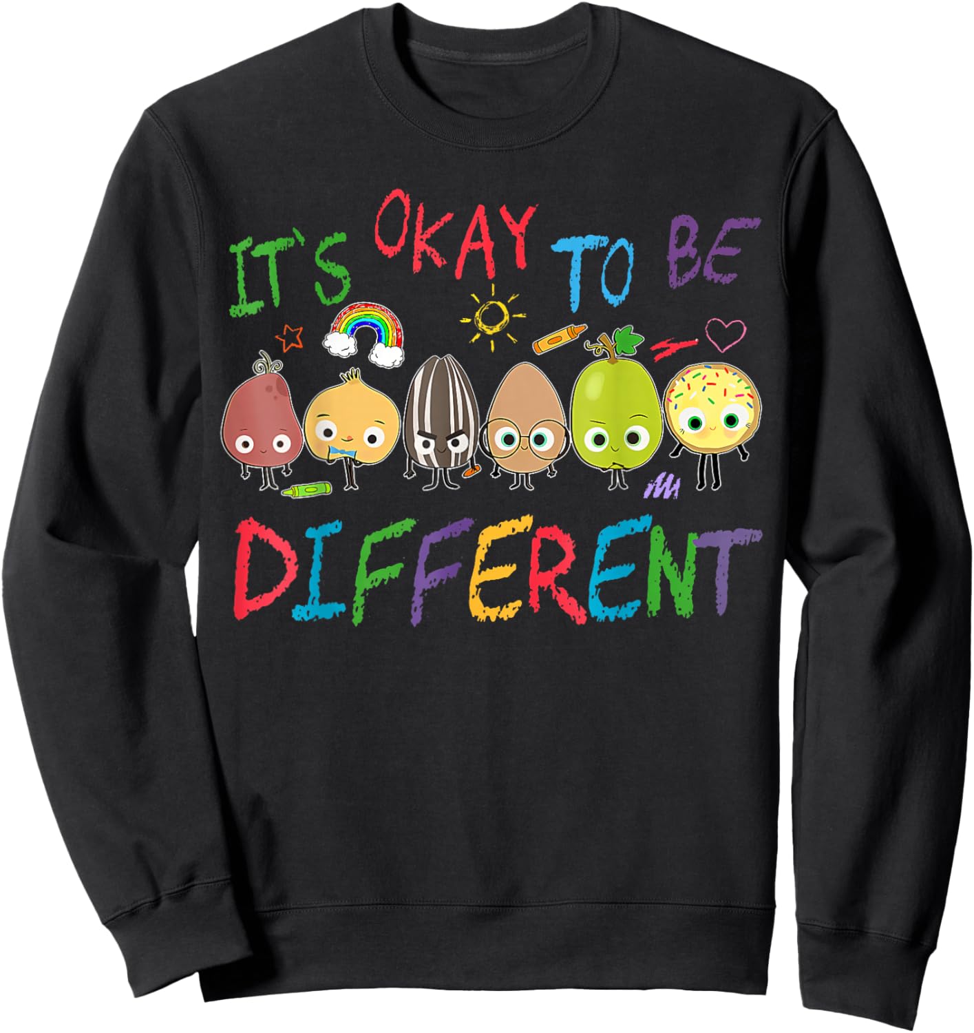 Funny It's Ok to Be Different Apple Teacher Autism Awareness Sweatshirt - Sweatshirt | Black
