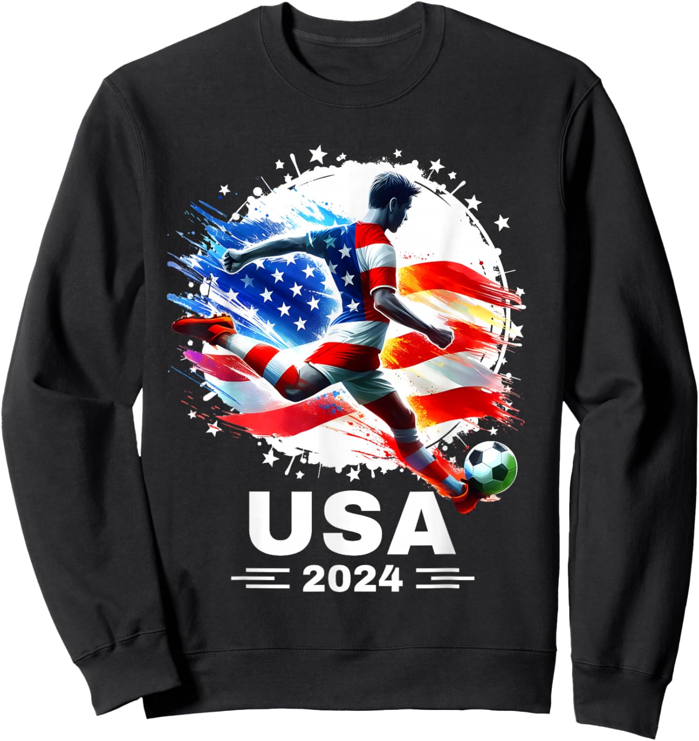 American Flag on Soccer Ball Soccer Ball Soccer 2024 Sweatshirt - Sweatshirt | Black