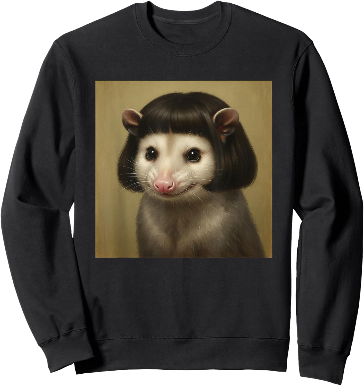 Opossum with Bob Haircut Funny Woodland Critter Art Sweatshirt - Sweatshirt | Black