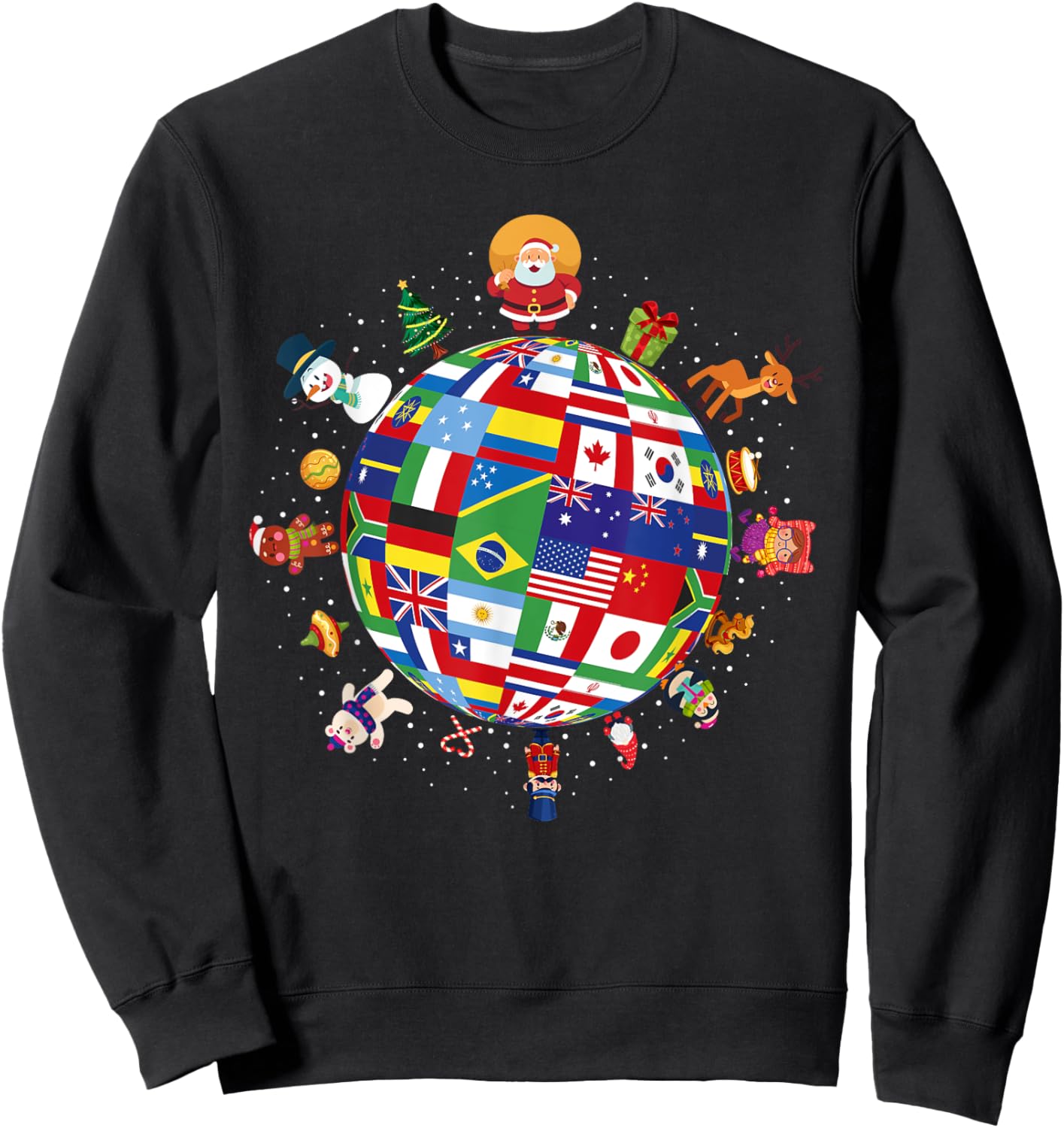 Flags Of The World Christmas Around The Globe Sweatshirt - Sweatshirt | Black