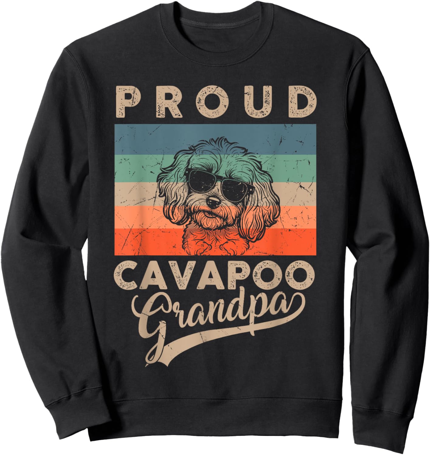 Vintage Proud Cavapoo Dog Grandpa Dog Owner Father's Day Women Kids Sweatshirt - Sweatshirt | Black