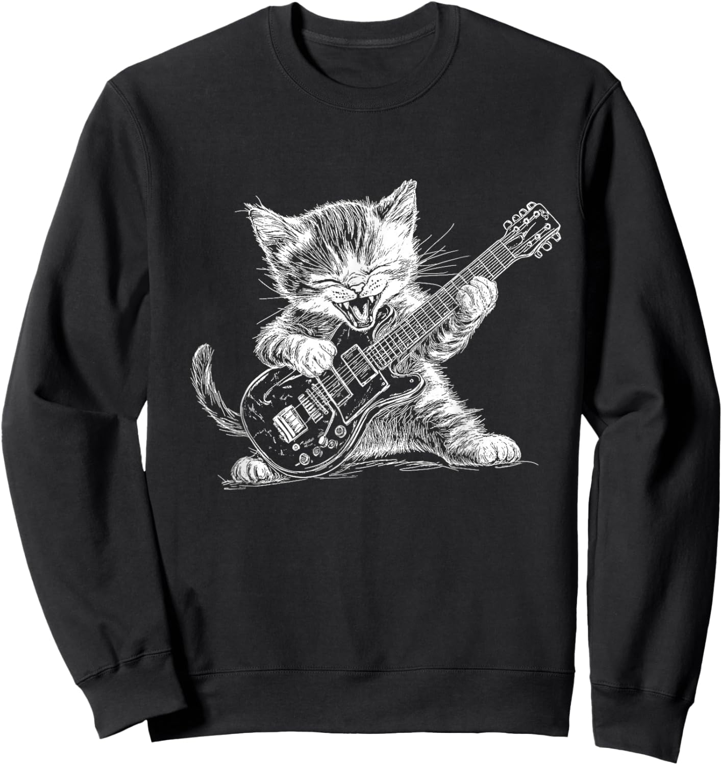 Funny Kitten Playing Guitar for Cat and Music Fans Sweatshirt - Sweatshirt | Black