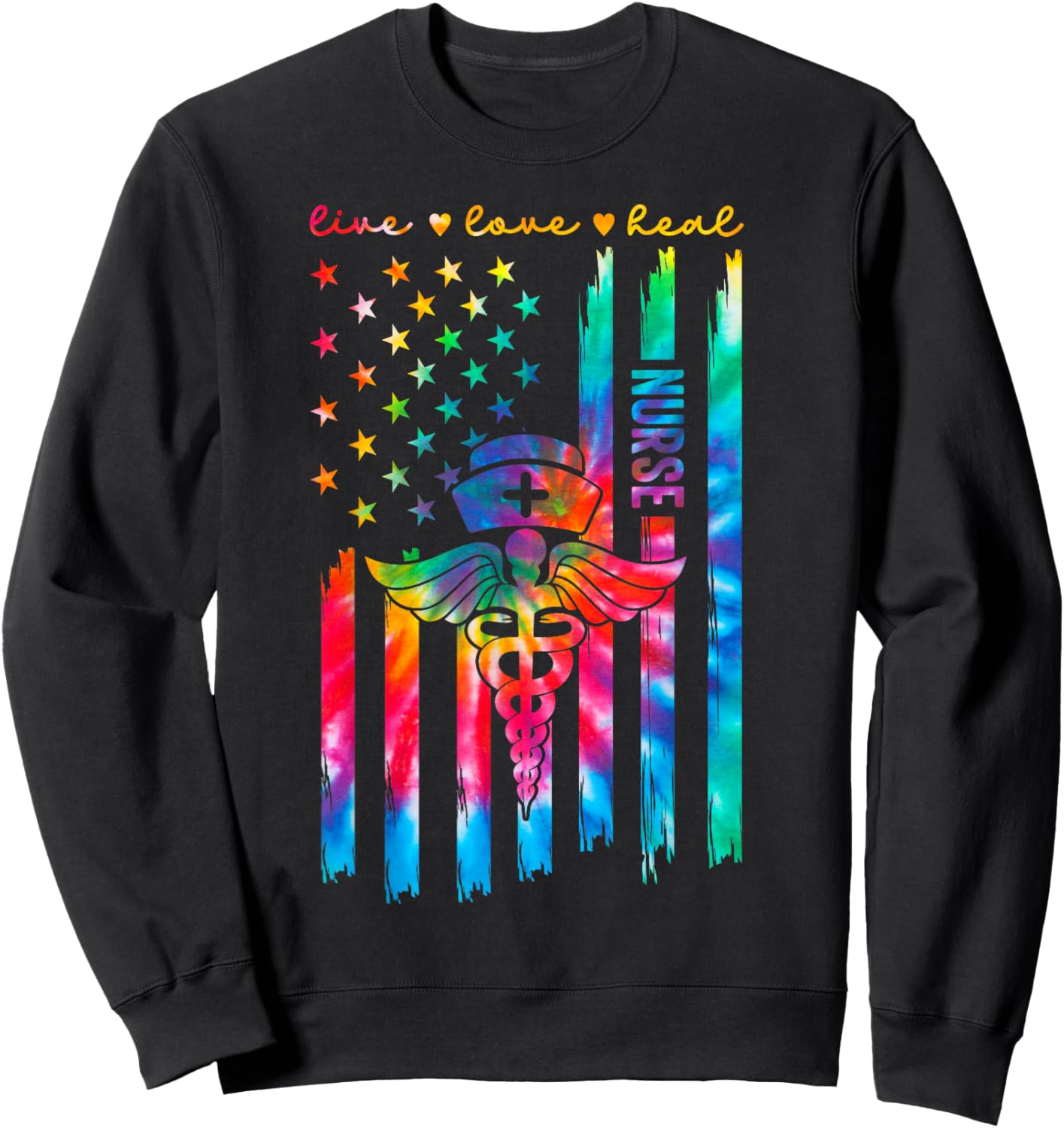 Nurse's Day Happy Nurse Week 2025 Appreciation Nurse Tie Dye Sweatshirt - Sweatshirt | Black