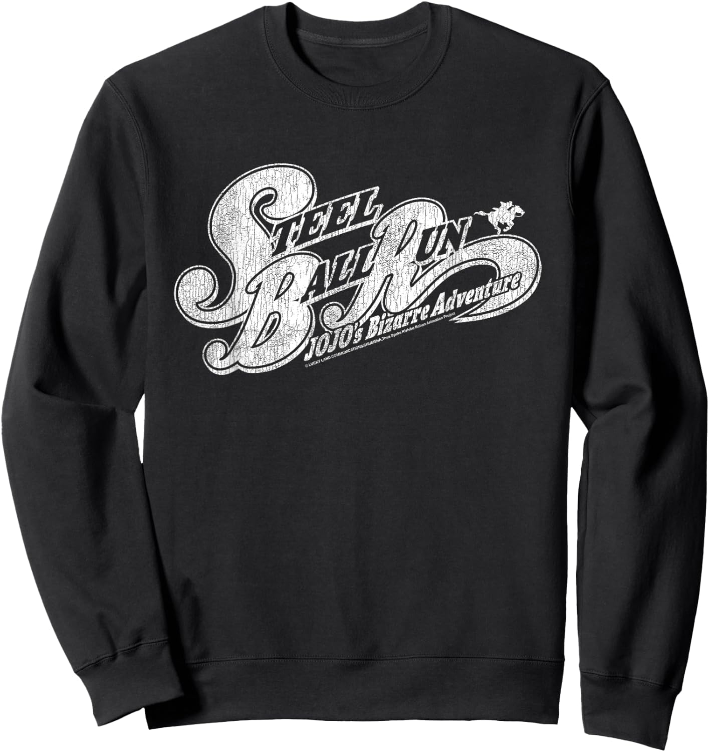 Steel Ball Run Distressed White Show Logo Anime Sweatshirt - Sweatshirt | Black