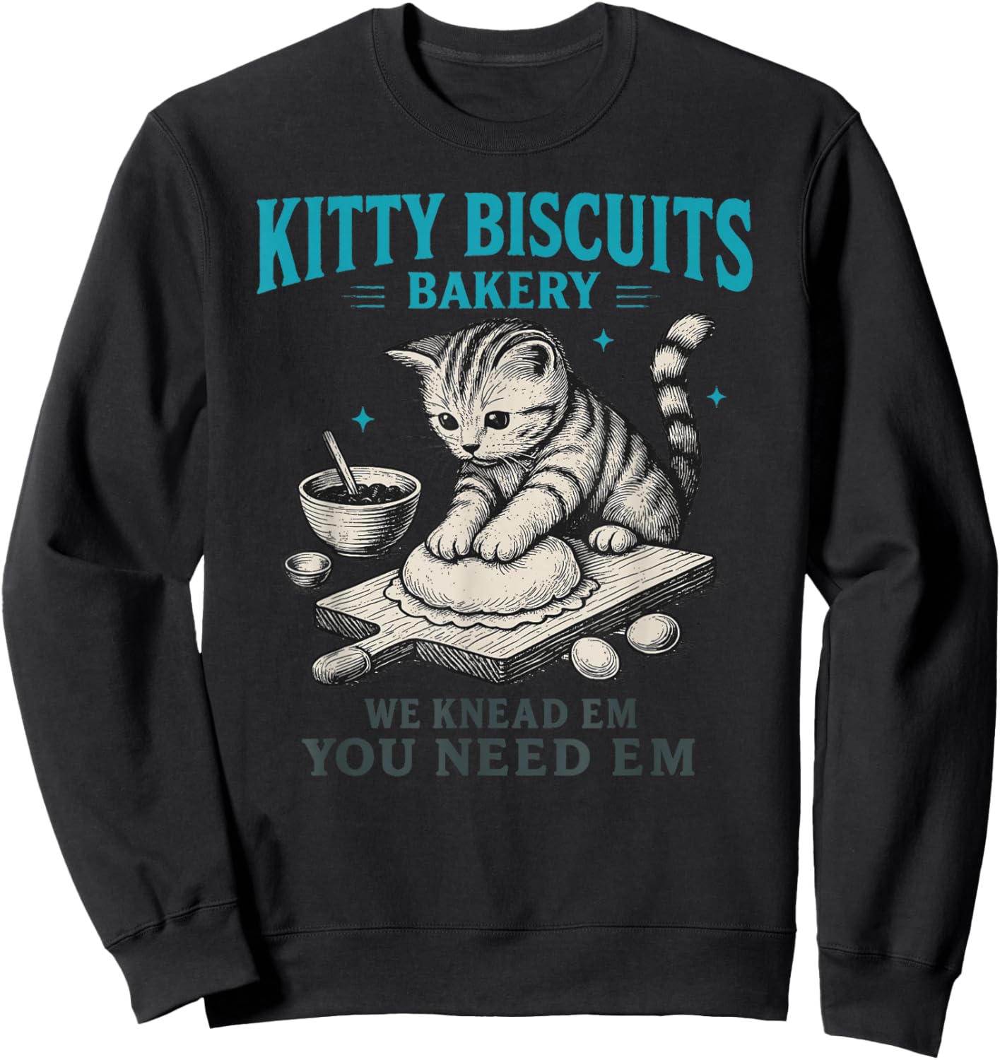 Funny Cat Meme Kitty Biscuits Bakery Vintage Art Sweatshirt - Sweatshirt | Black
