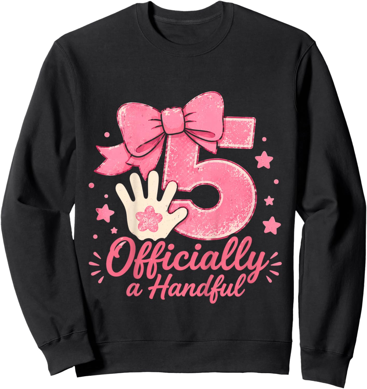Officially A Handful 5th Birthday Girl Pink Bow Five Year Sweatshirt - Sweatshirt | Black