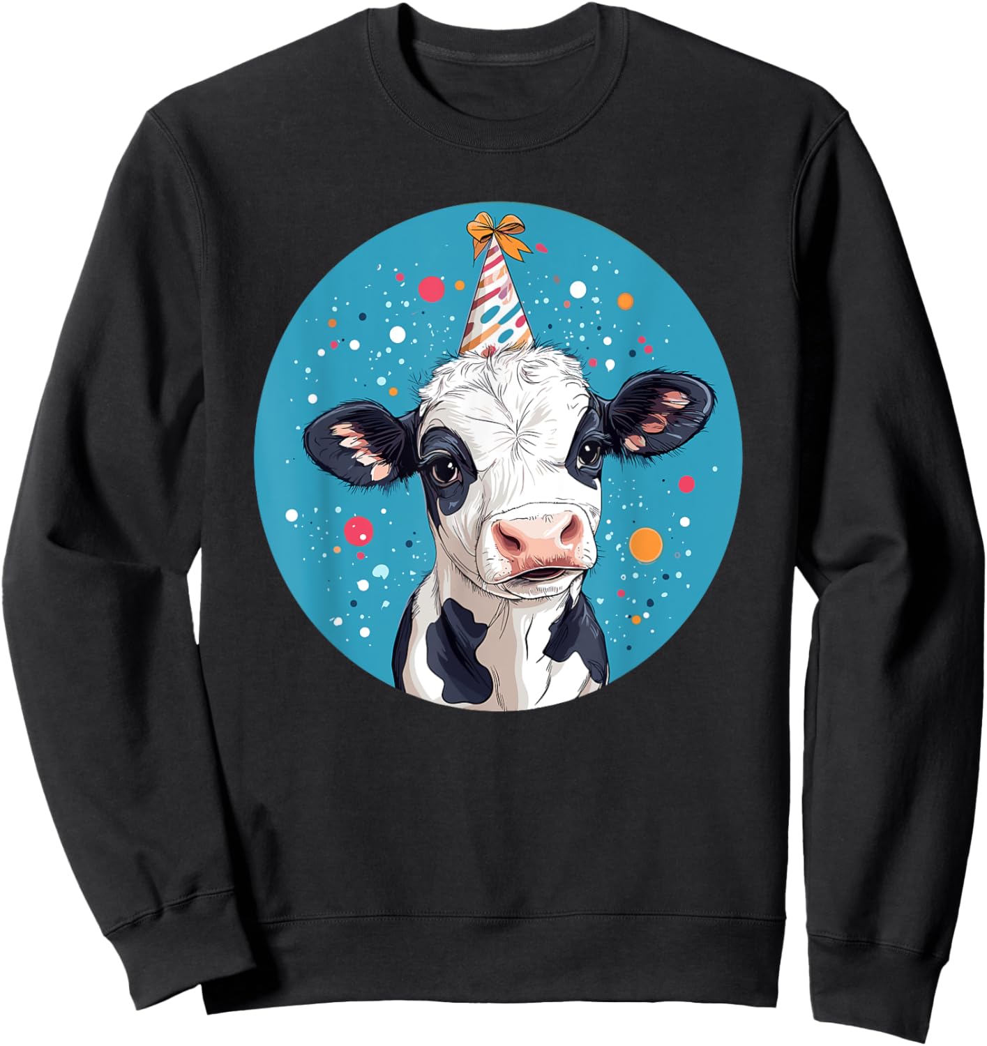 Party Hat Adorable Cow Birthday Bash Sweatshirt - Sweatshirt | Black