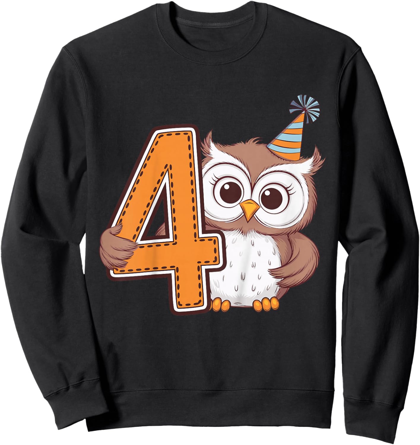 Kids 4th Birthday Owl Kids Sweatshirt - Sweatshirt | Black