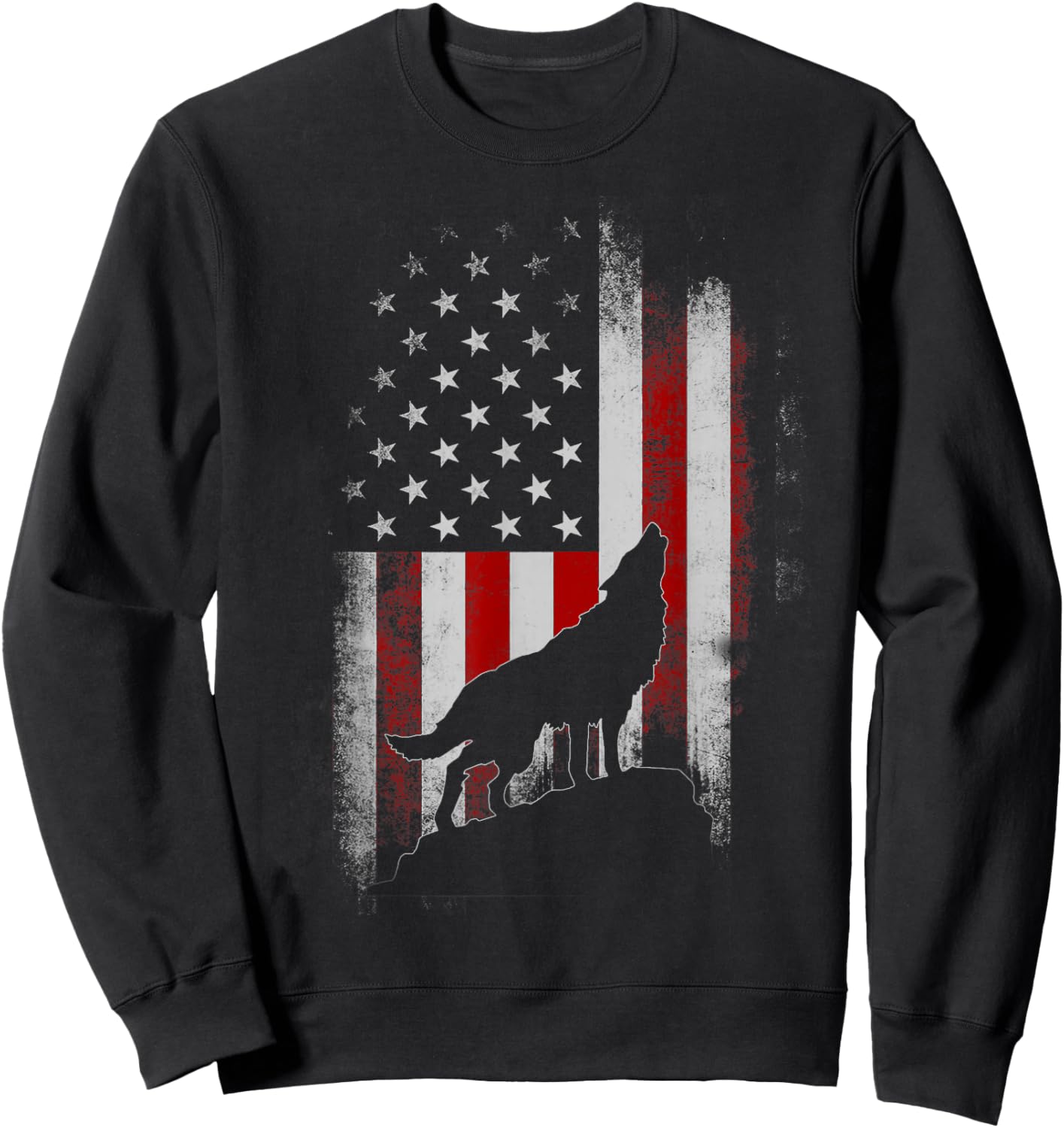 Wolf 4th of July American Flag Howling Wolves Patriotic Sweatshirt - Sweatshirt | Black