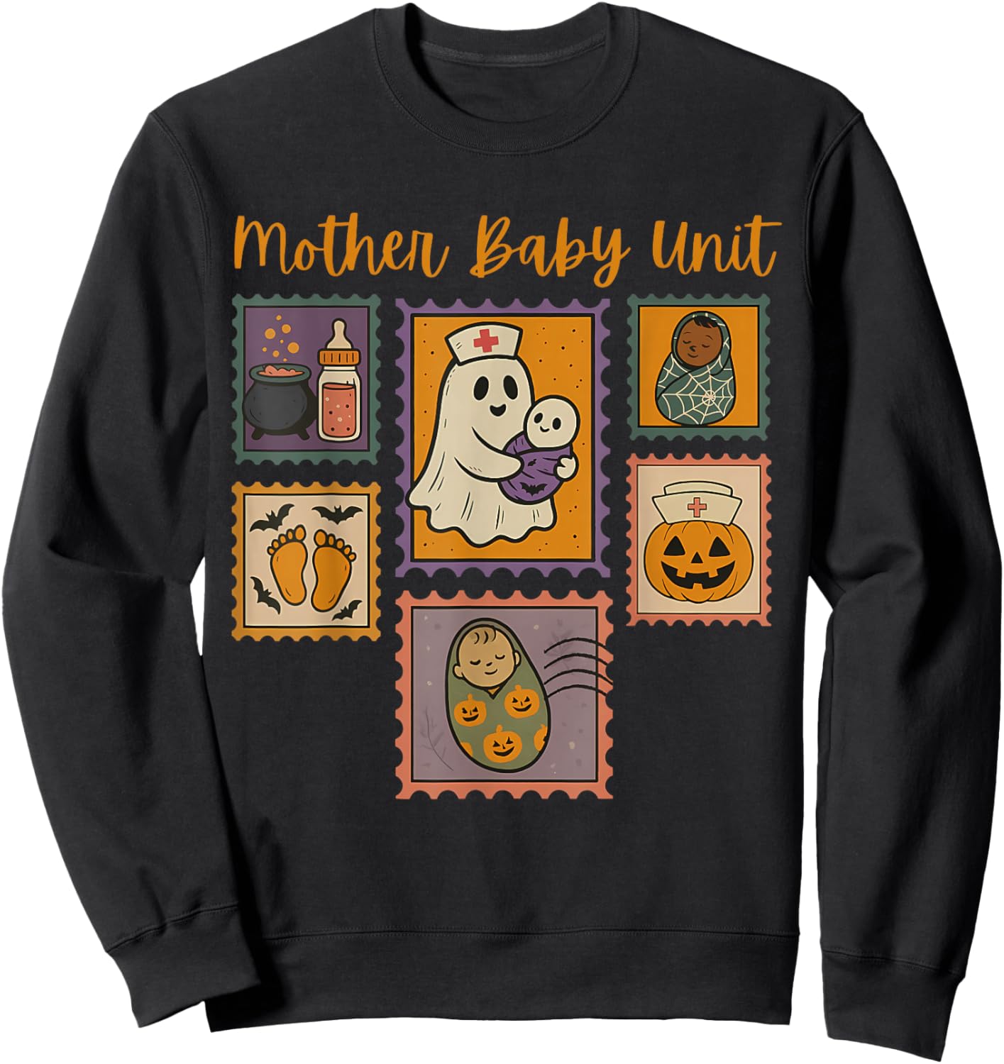 Stamp Mother Baby Nurse Halloween Spooky Nursery Nurse Ghost Sweatshirt - Sweatshirt | Black