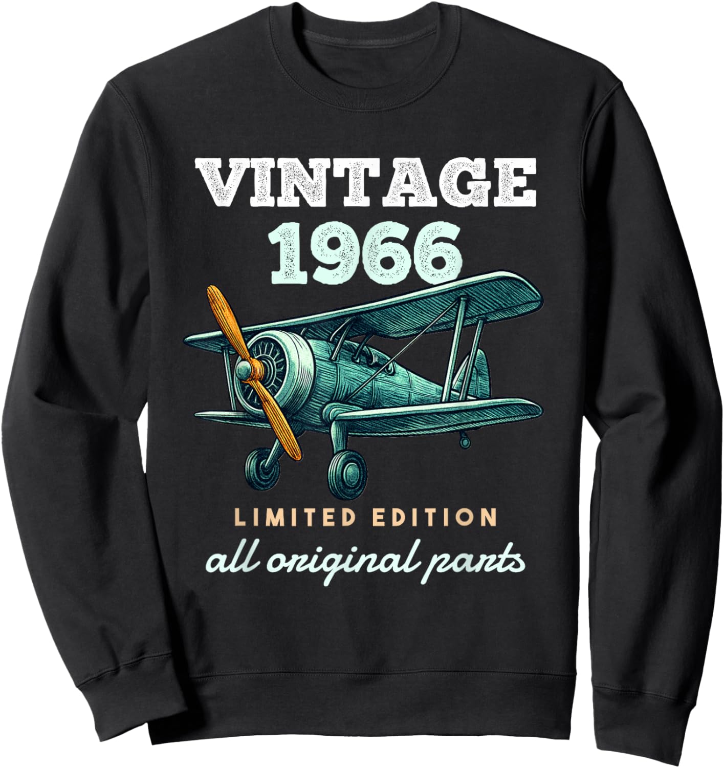 Vintage 1966 60 Years Plane Vintage 60th Birthday Men Sweatshirt - Sweatshirt | Black