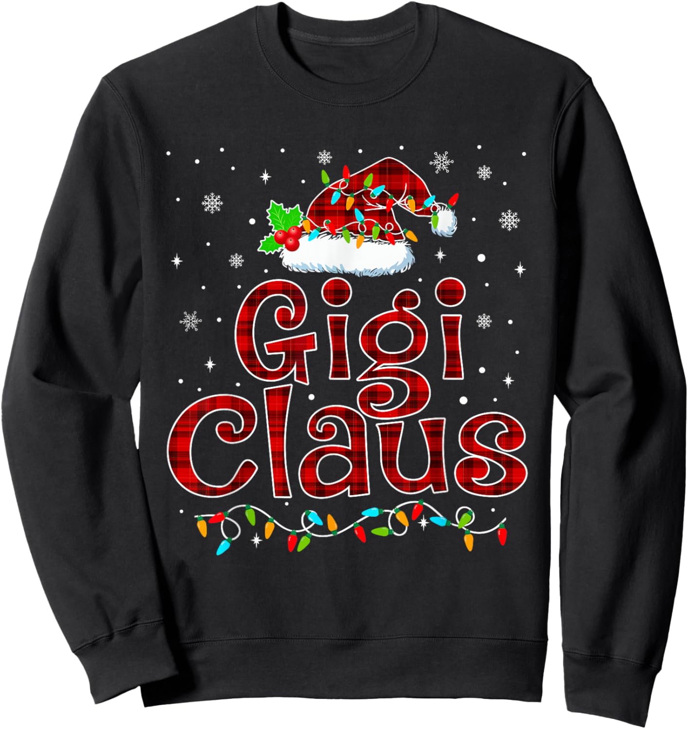 Gigi Claus Christmas Pajama Matching Family Xmas Lights Sweatshirt - Sweatshirt | Black