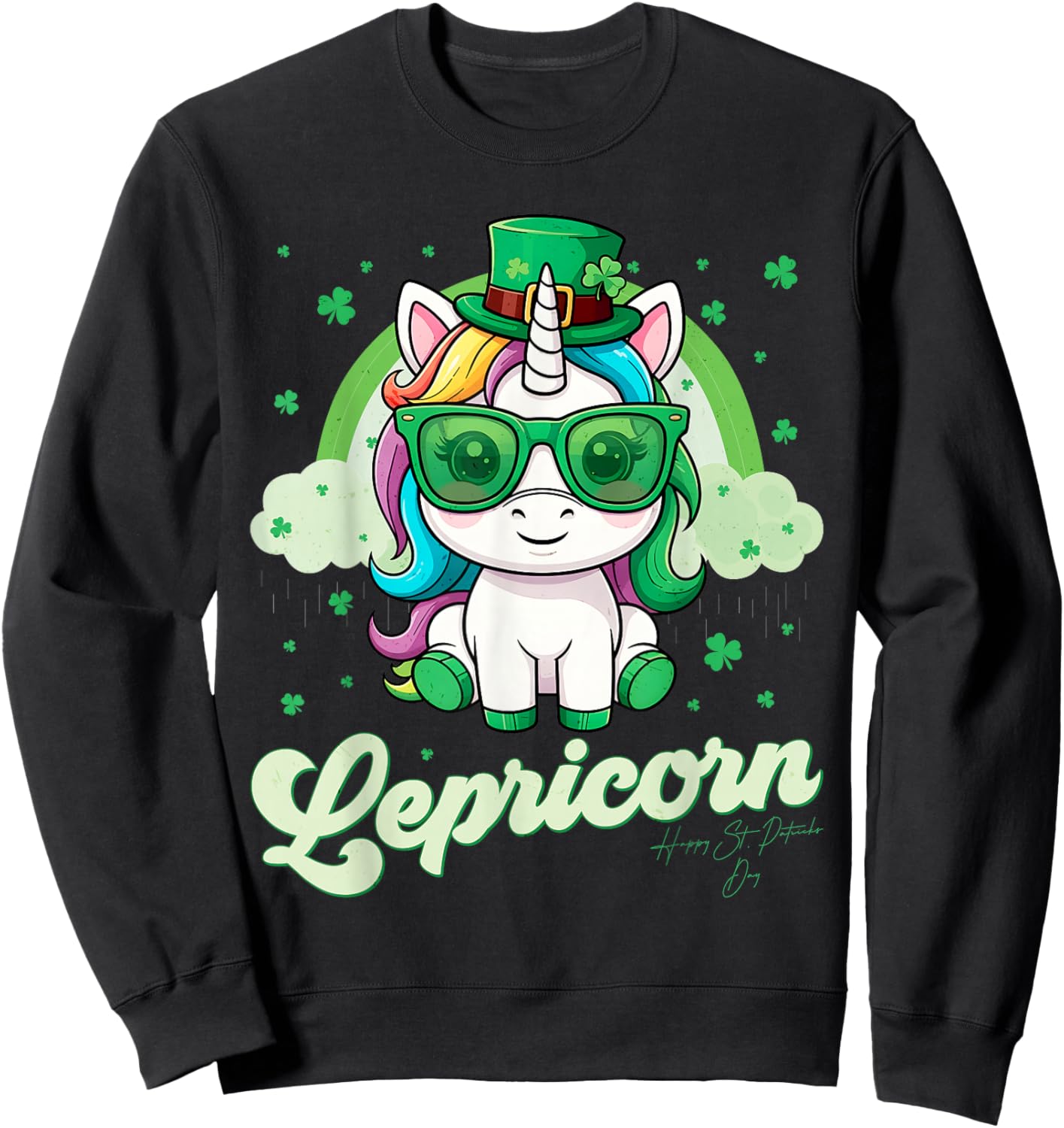 Funny Lepricorn Unicorn Happy St Patricks Day Women Girls Sweatshirt - Sweatshirt | Black