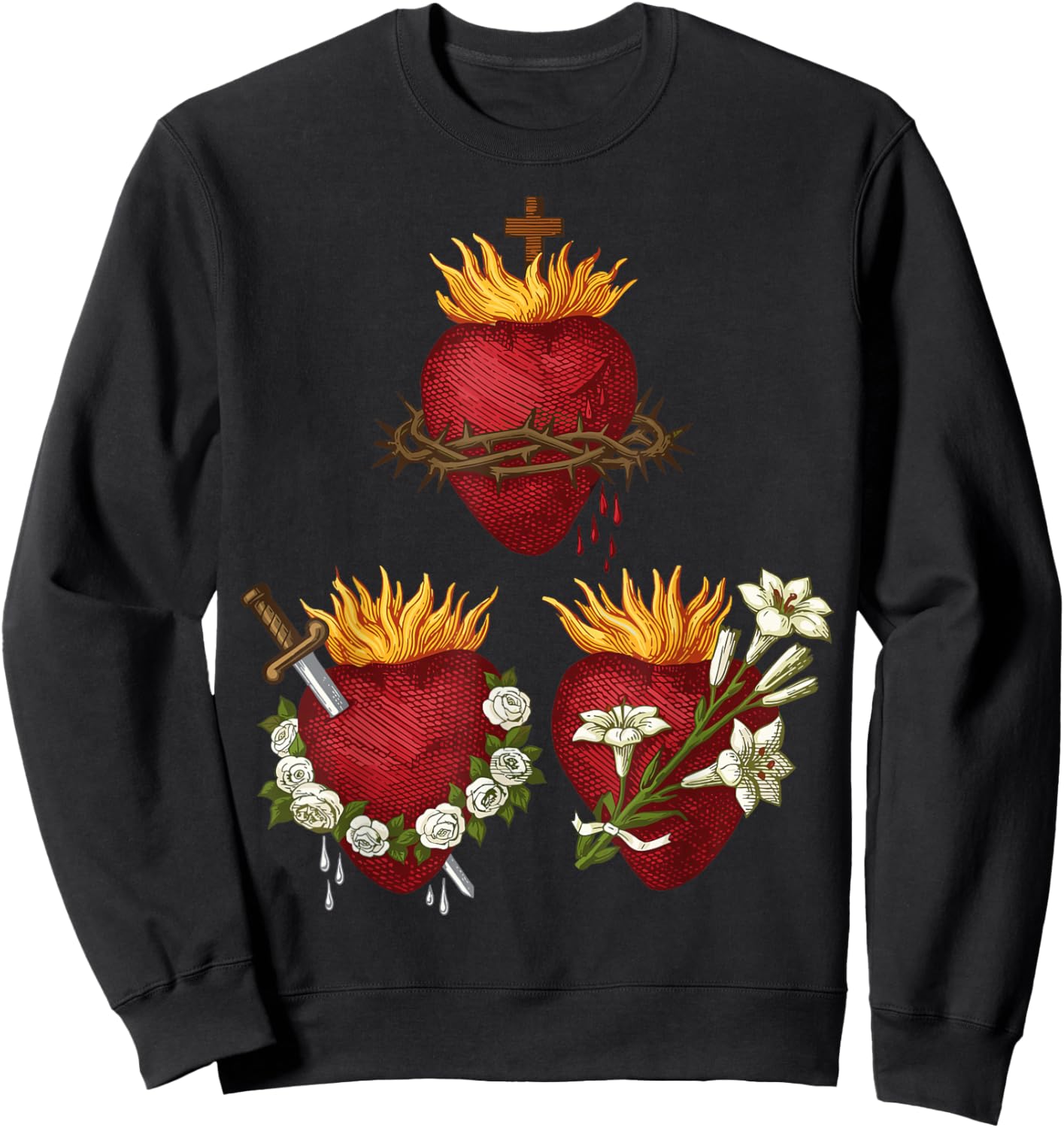 Sacred Heart of Jesus Immaculate Heart Mary Joseph Catholic Sweatshirt - Sweatshirt | Black