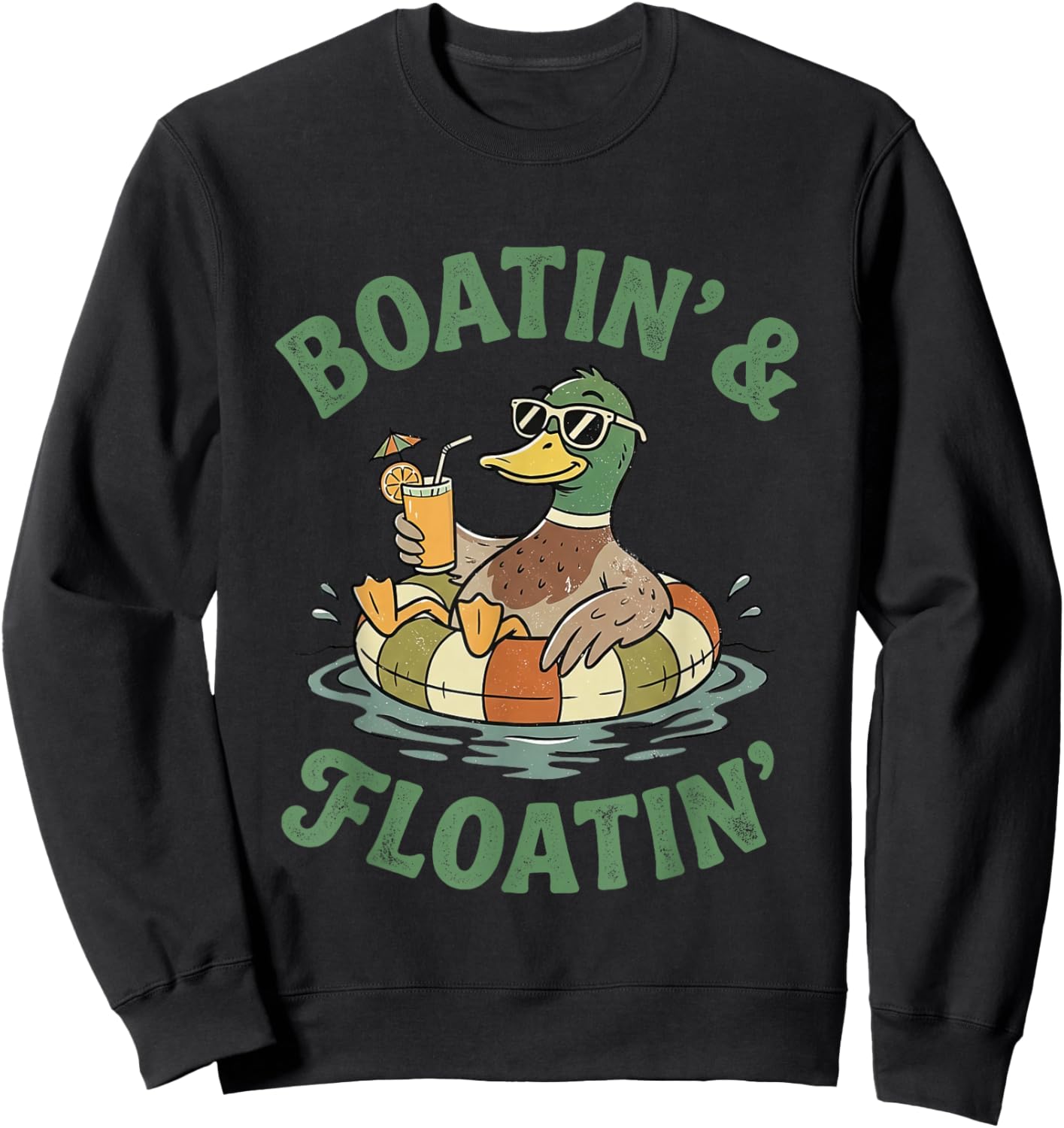 Boatin' and Floatin' Summer Vibes Duck Sunglasses Beach Trip Sweatshirt - Sweatshirt | Black