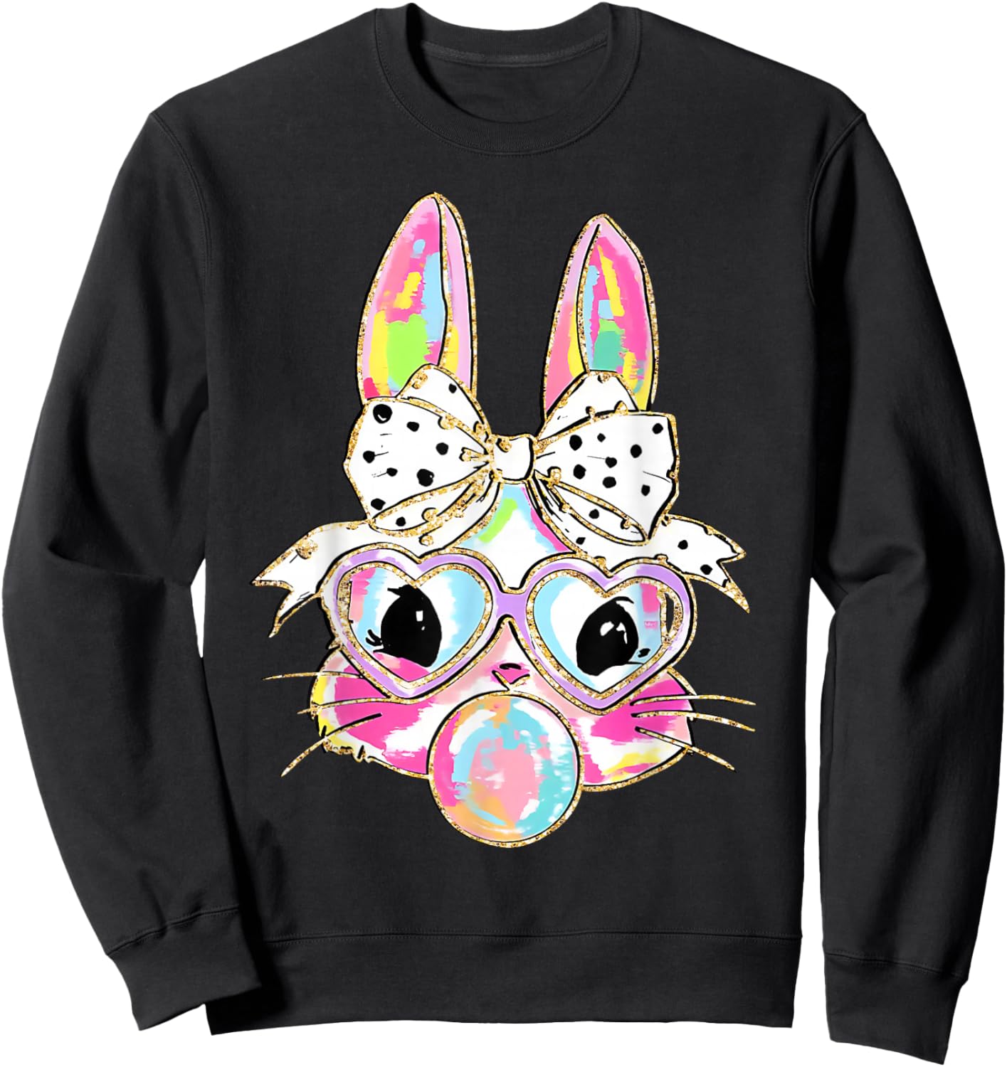 Funny Bunny Glasses Rabbit Lovers Happy Easter Couples Girls Sweatshirt - Sweatshirt | Black