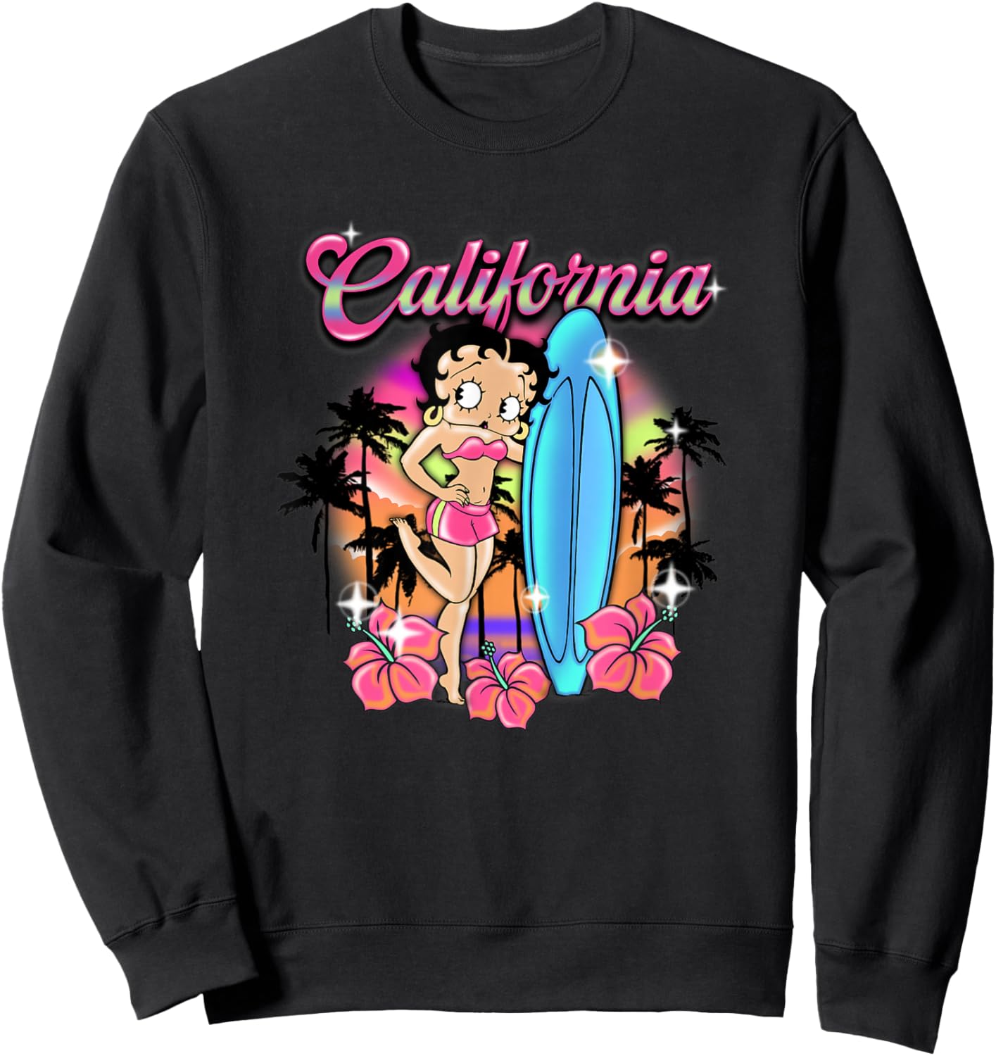 Betty Boop Tropical Neon California Surf Club Sweatshirt - Sweatshirt | Black