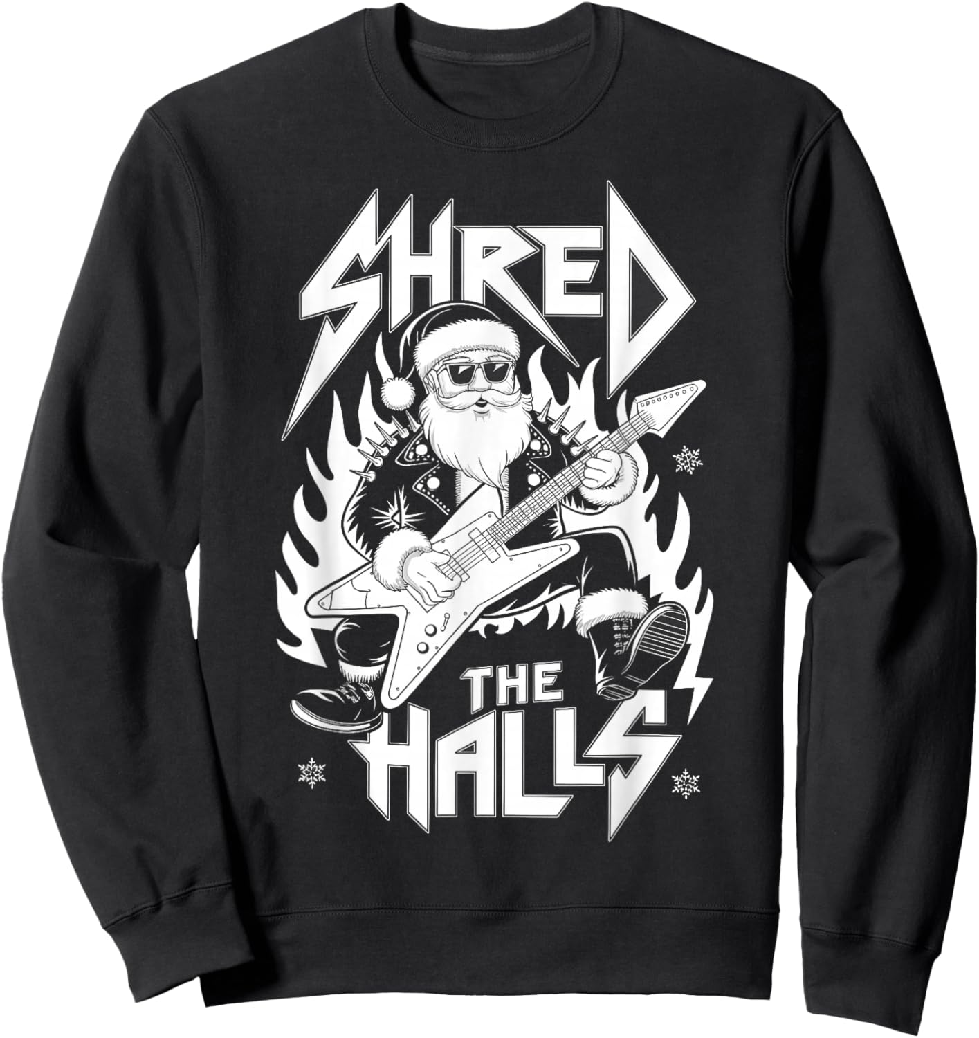 Shred the Halls Christmas Rocker Santa Metalhead Guitarist Sweatshirt - Sweatshirt | Black