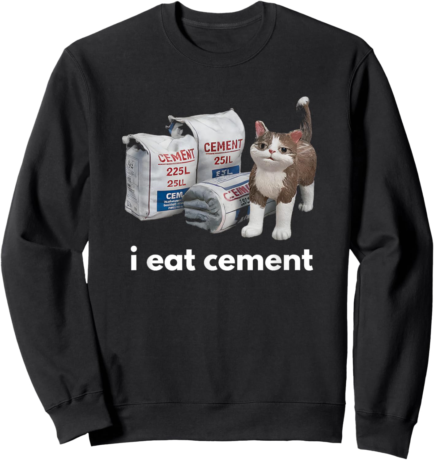 I Eat Cement Cat Funny Cringe Meme Brain Rot Humor Sweatshirt - Sweatshirt | Black