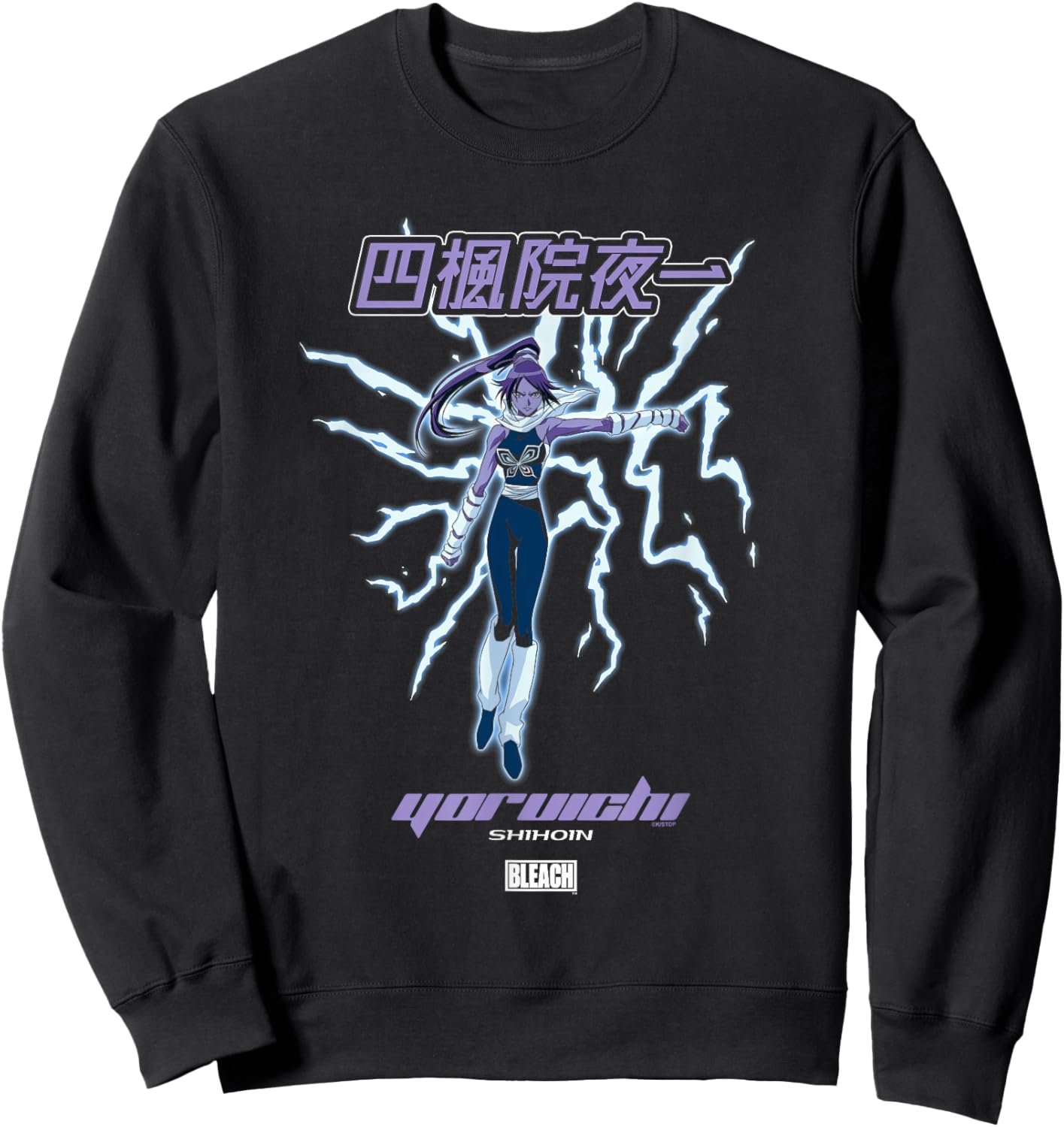 Bleach Yoruichi Y2K Lightning Portrait with Kanji Anime Sweatshirt - Sweatshirt | Black