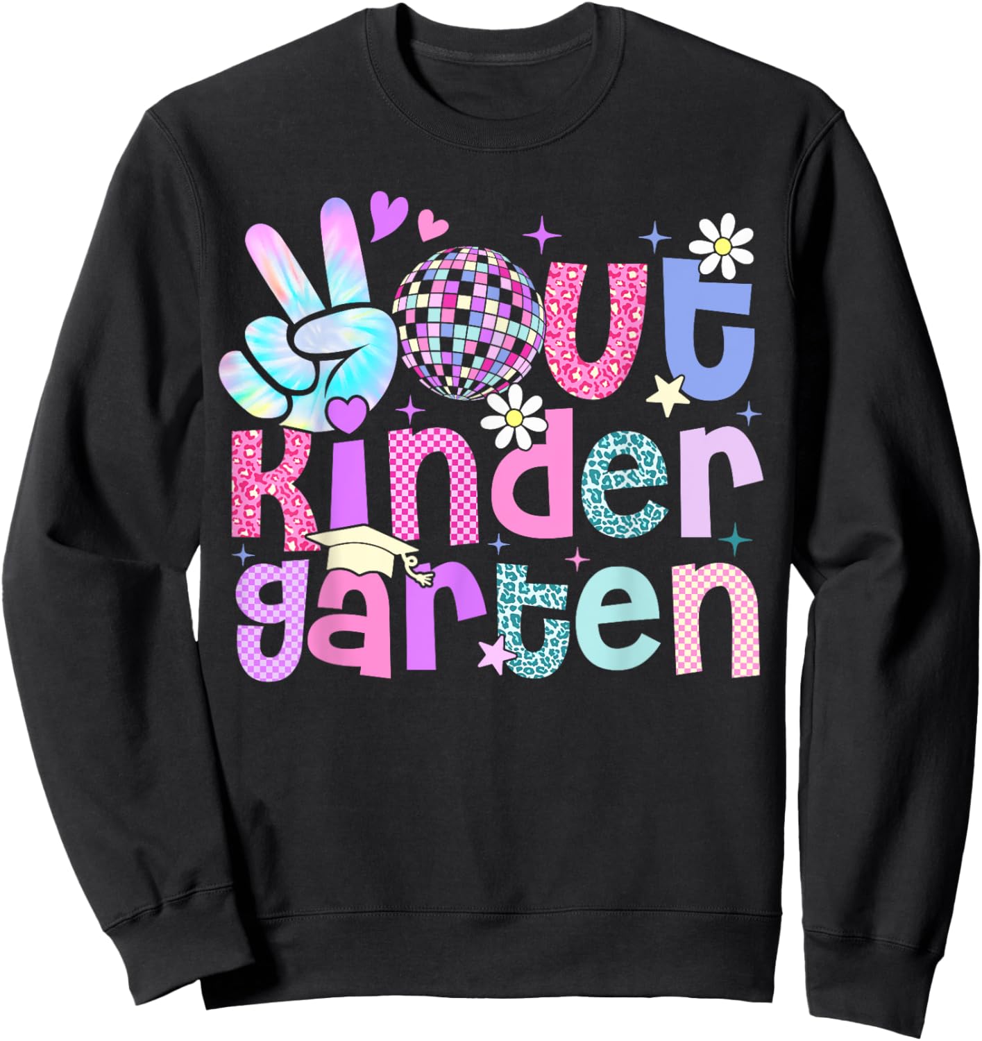 Peace Out Kindergarten Last Day Of Kindergarten Leopard Sweatshirt - Sweatshirt | Black
