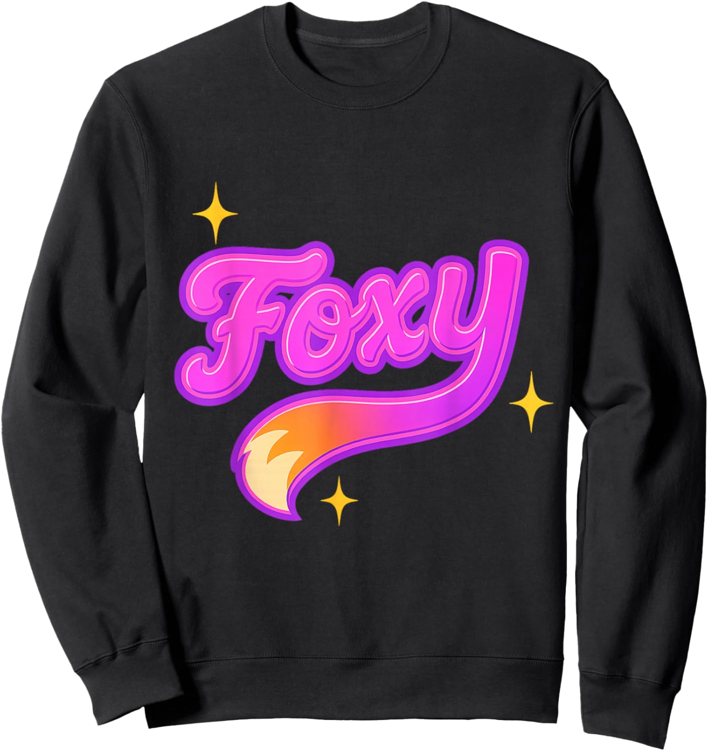 Foxy Retro Style Design with Pink Neon Letters & Cute Tail Sweatshirt - Sweatshirt | Black