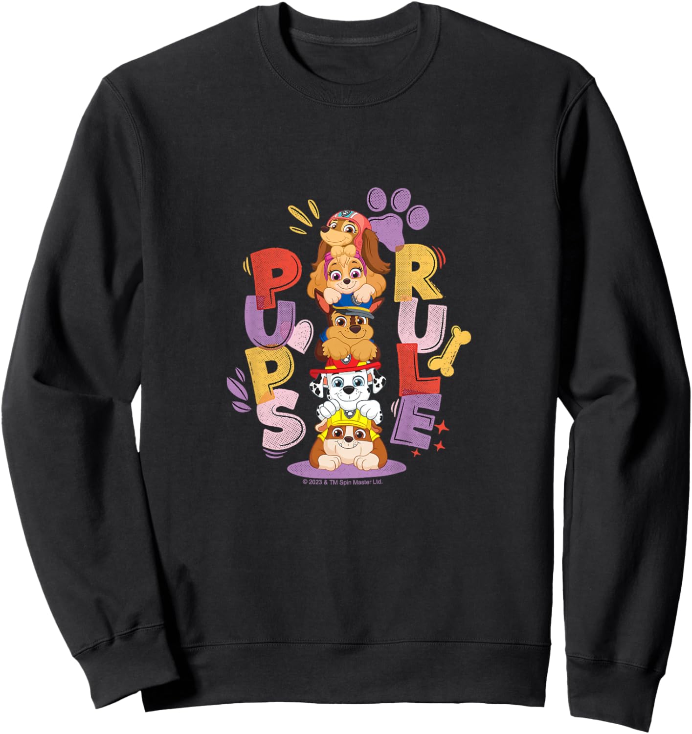 Kids PAW Patrol Pups Rule Cute Colorful Stacked Group Shot Sweatshirt - Sweatshirt | Black