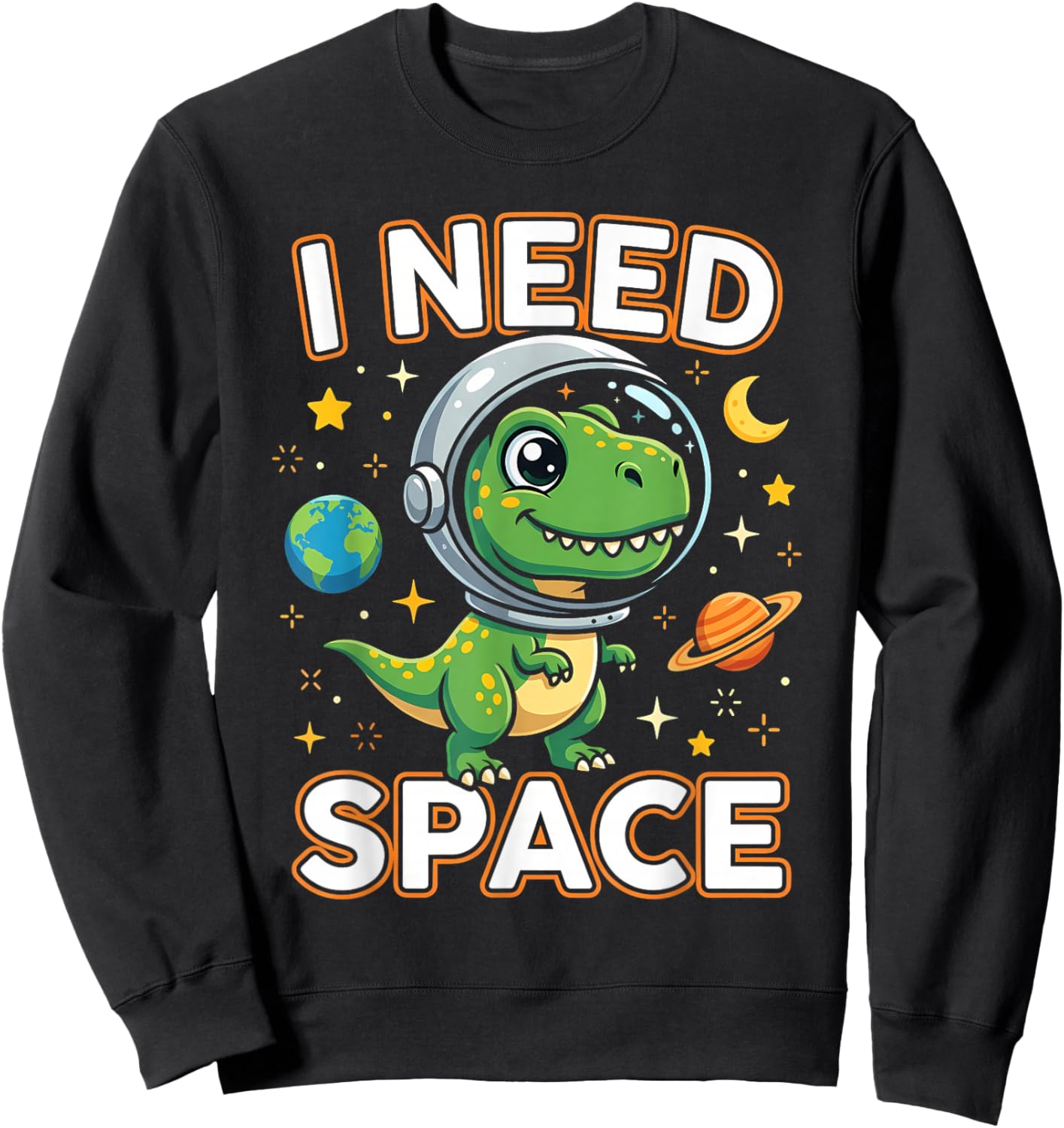 I Need Space Cute Dino Astronaut Sweatshirt - Sweatshirt | Black