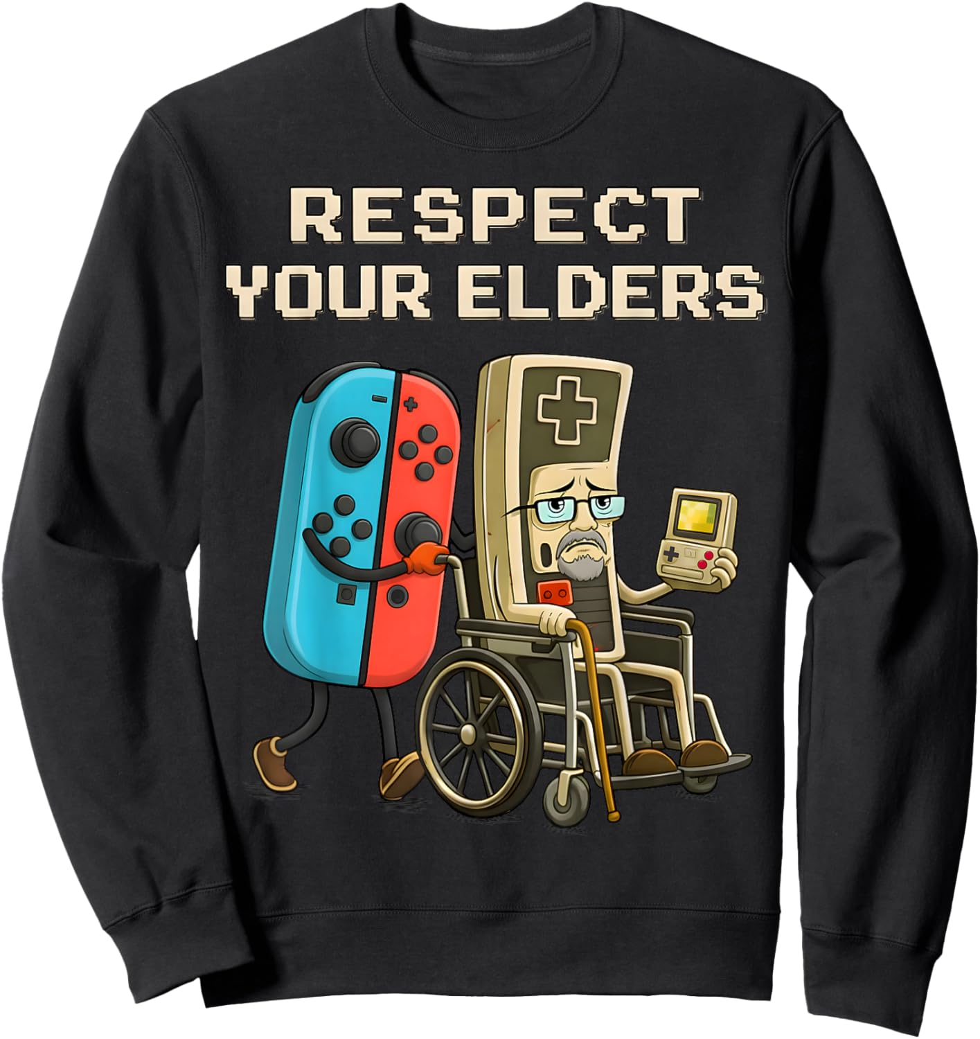 Respect Your Elders Gaming Control Retro Funny Gamer Sweatshirt - Sweatshirt | Black