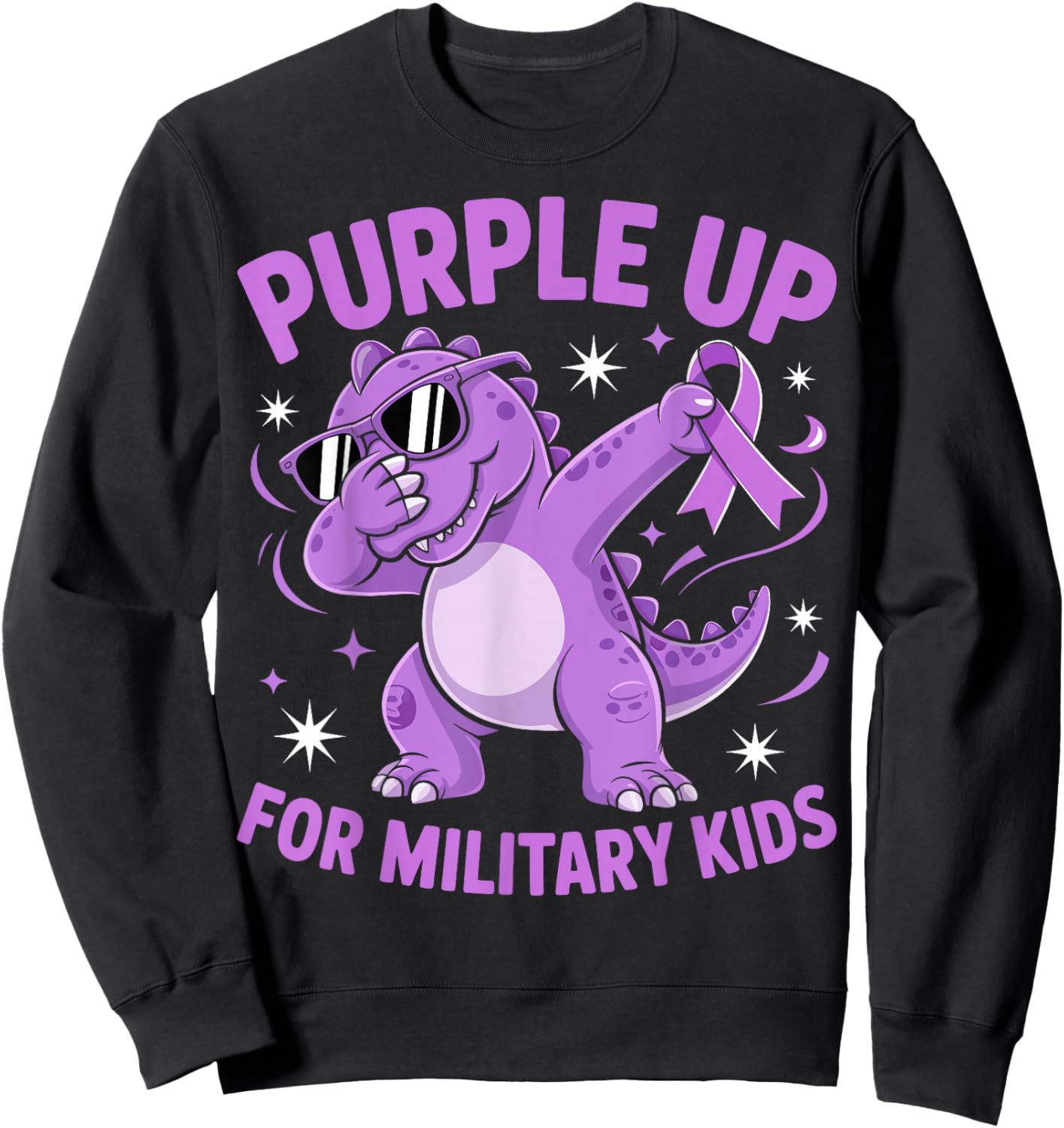 Purple Up for Military Kids Military Child Month Dinosaur Sweatshirt - Sweatshirt | Black