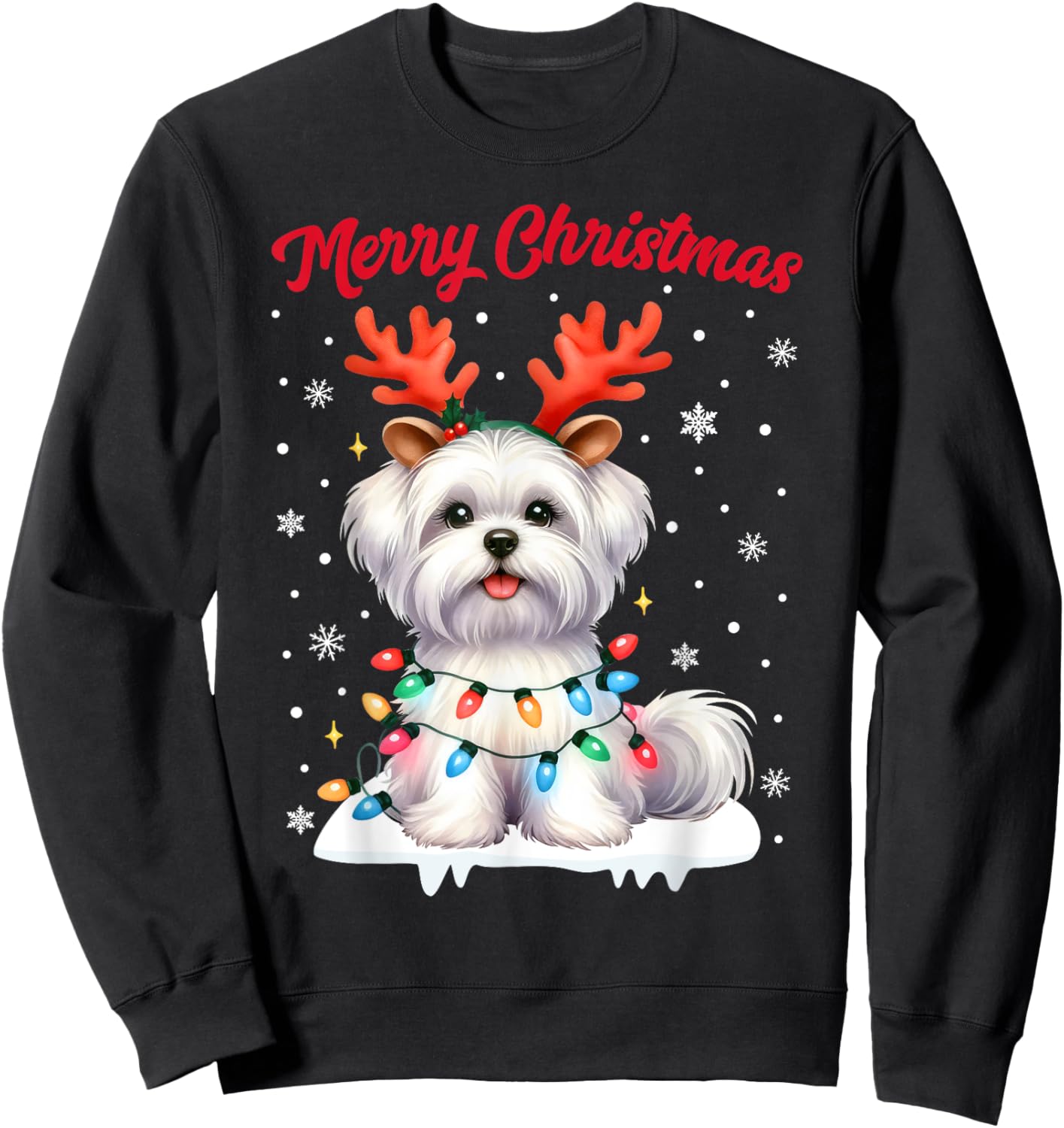 Christmas Pajamas Men Women Kids Maltese Dog Christmas Sweatshirt - Sweatshirt | Black