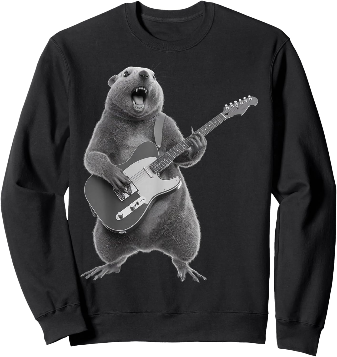 Groundhog Playing Guitar Rock Star Happy Groundhog Sweatshirt - Sweatshirt | Black
