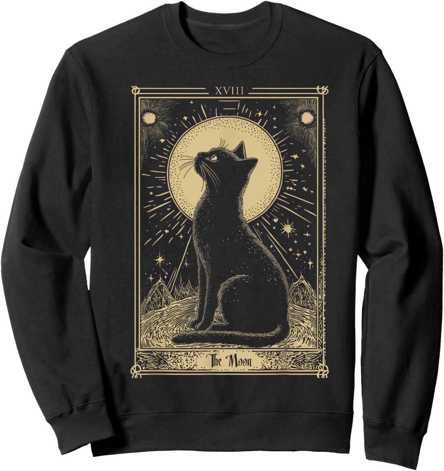 Gothic Tarot Card The Moon Cat Crescent Mystical Art , Black, S Sweatshirt - Sweatshirt | Black