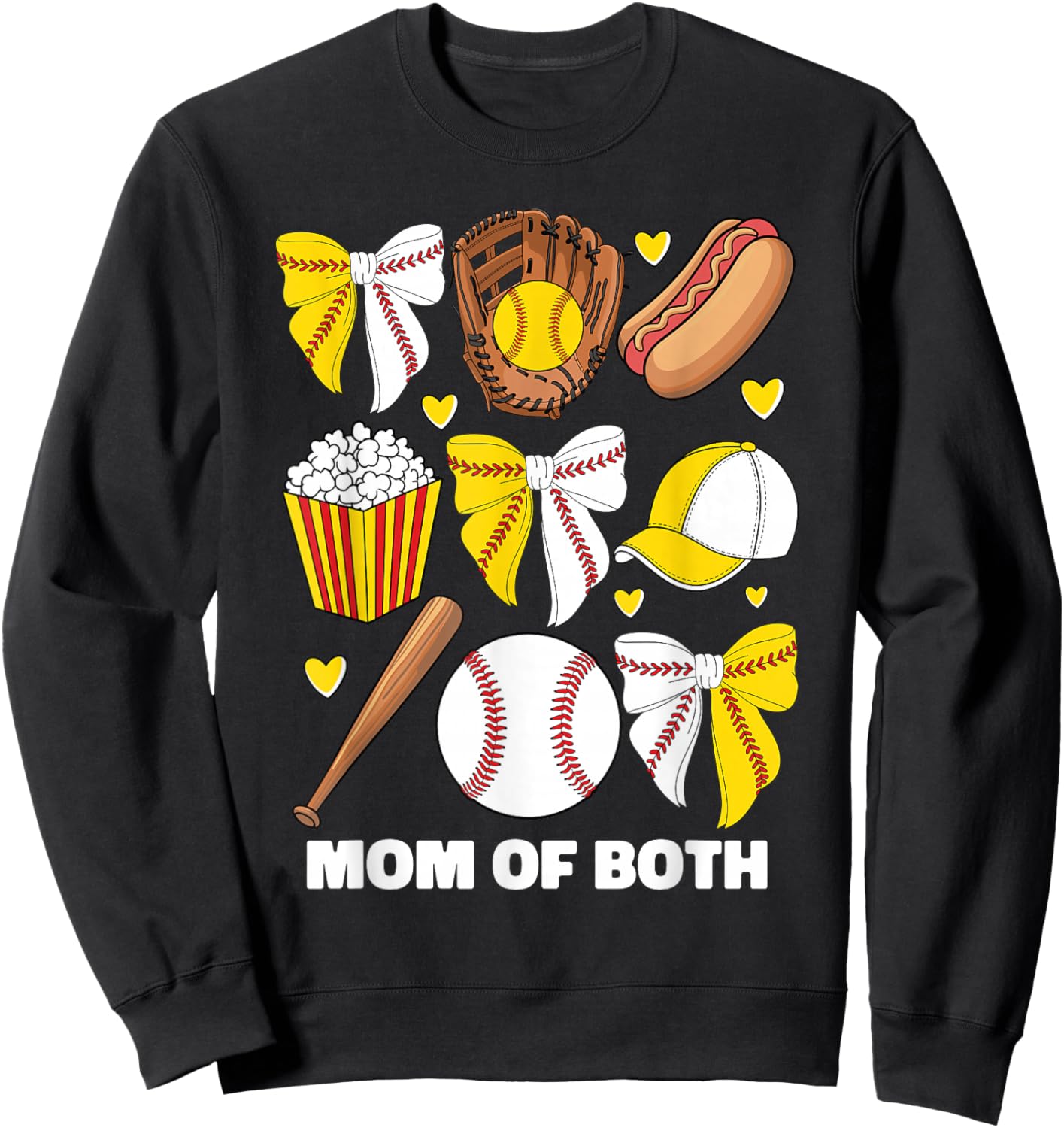 Mom Of Both Baseball And Softball Mom Coquette Bow Sweatshirt - Sweatshirt | Black